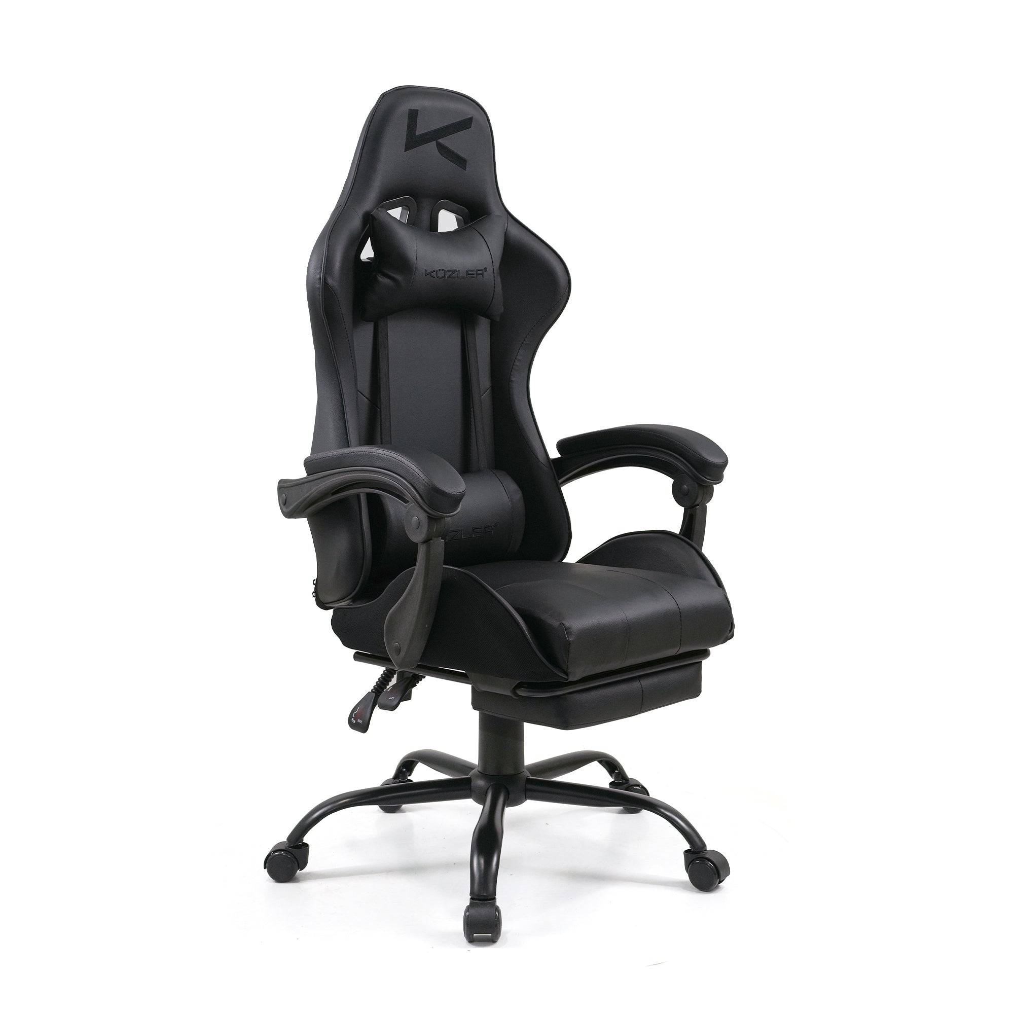 Silla Gamer Kuzler Negra Masajeador Lumbar Reposapiés y Base Metálica RIK-101AB