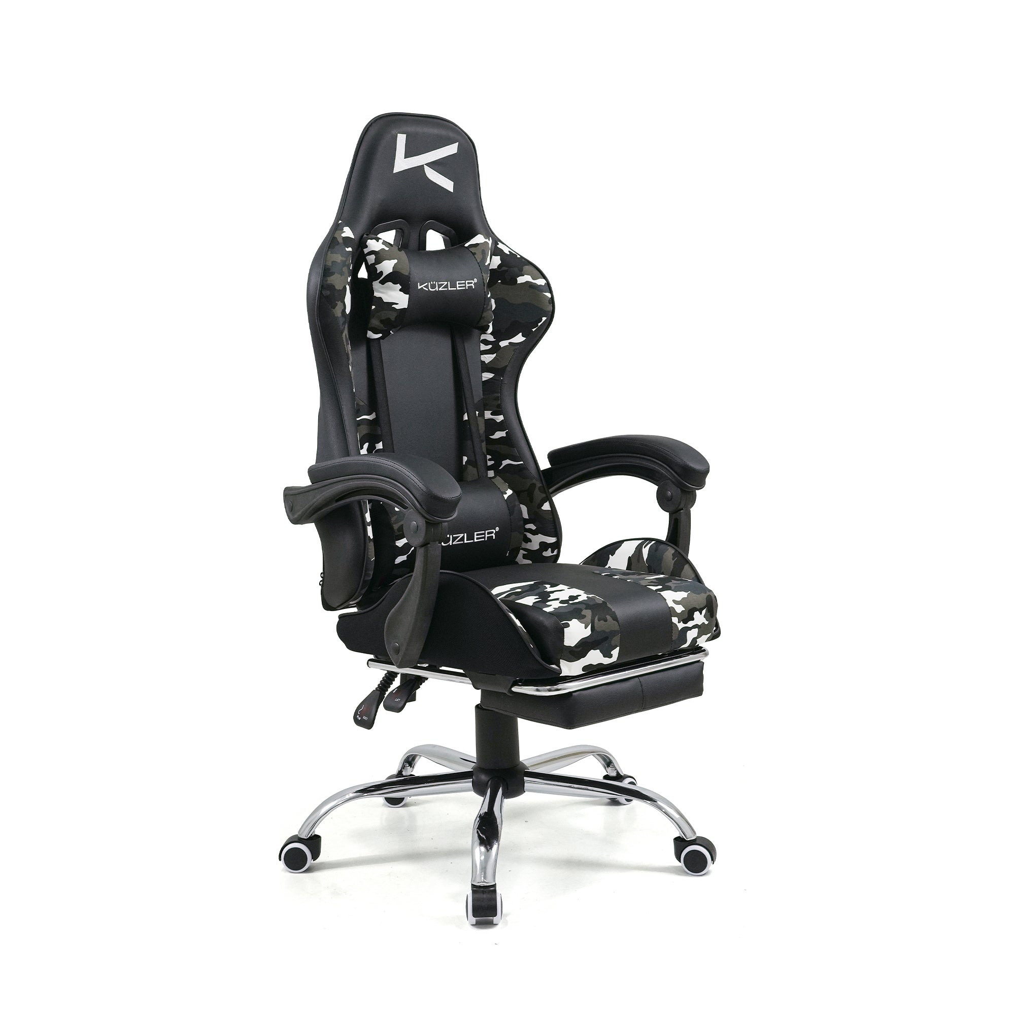 Silla Gamer Kuzler Camuflada Masajeador Lumbar Reposapiés y Base Metálica RIK-101CAMO