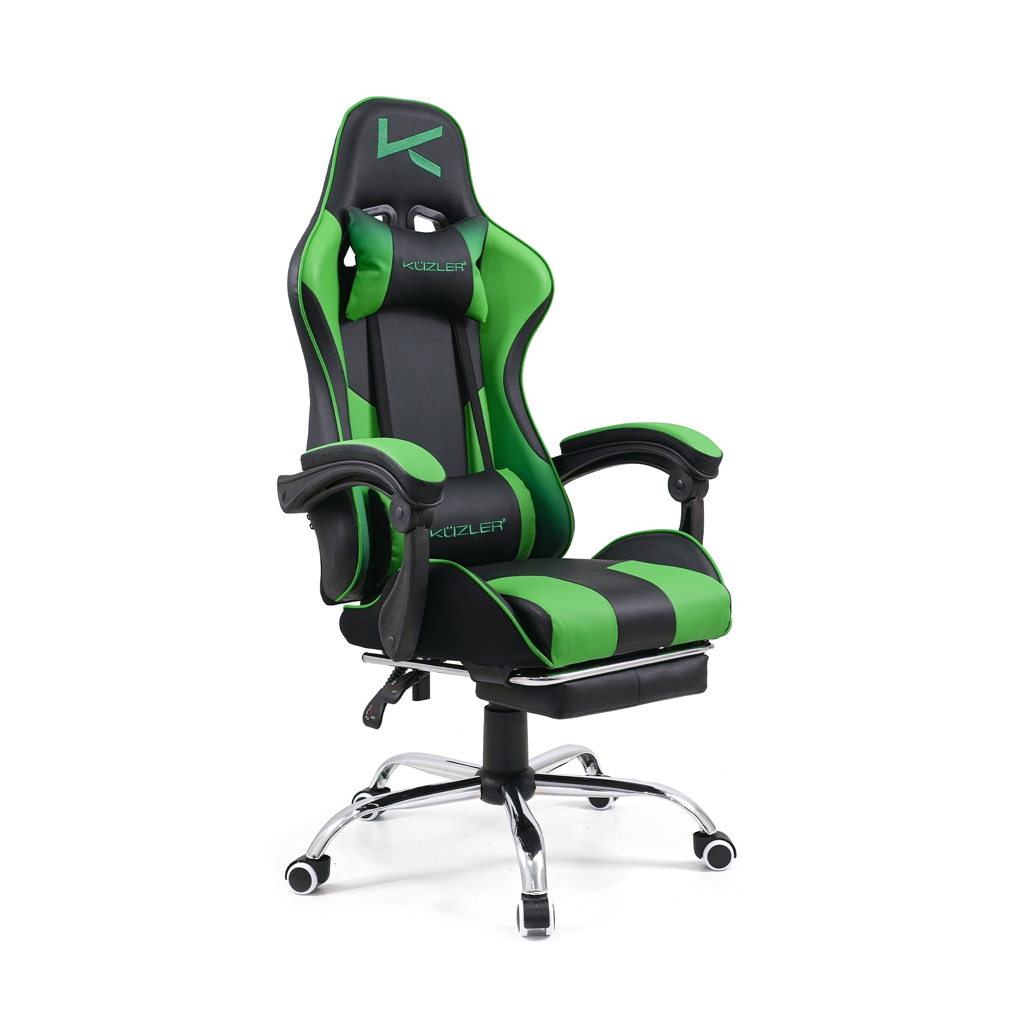 Silla Gamer Kuzler Verde Masajeador Lumbar Reposapiés y Base Metálica RIK-101G