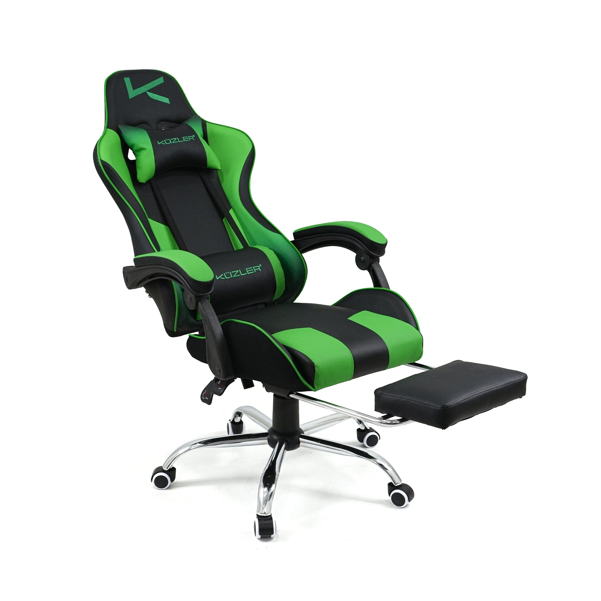 Silla Gamer Kuzler Verde Masajeador Lumbar Reposapiés y Base Metálica RIK-101G