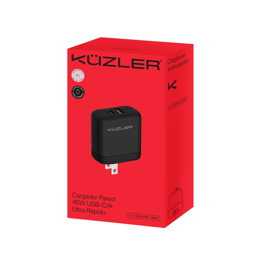 Cargador Adaptador Pared 45W Carga Super Rápida Black