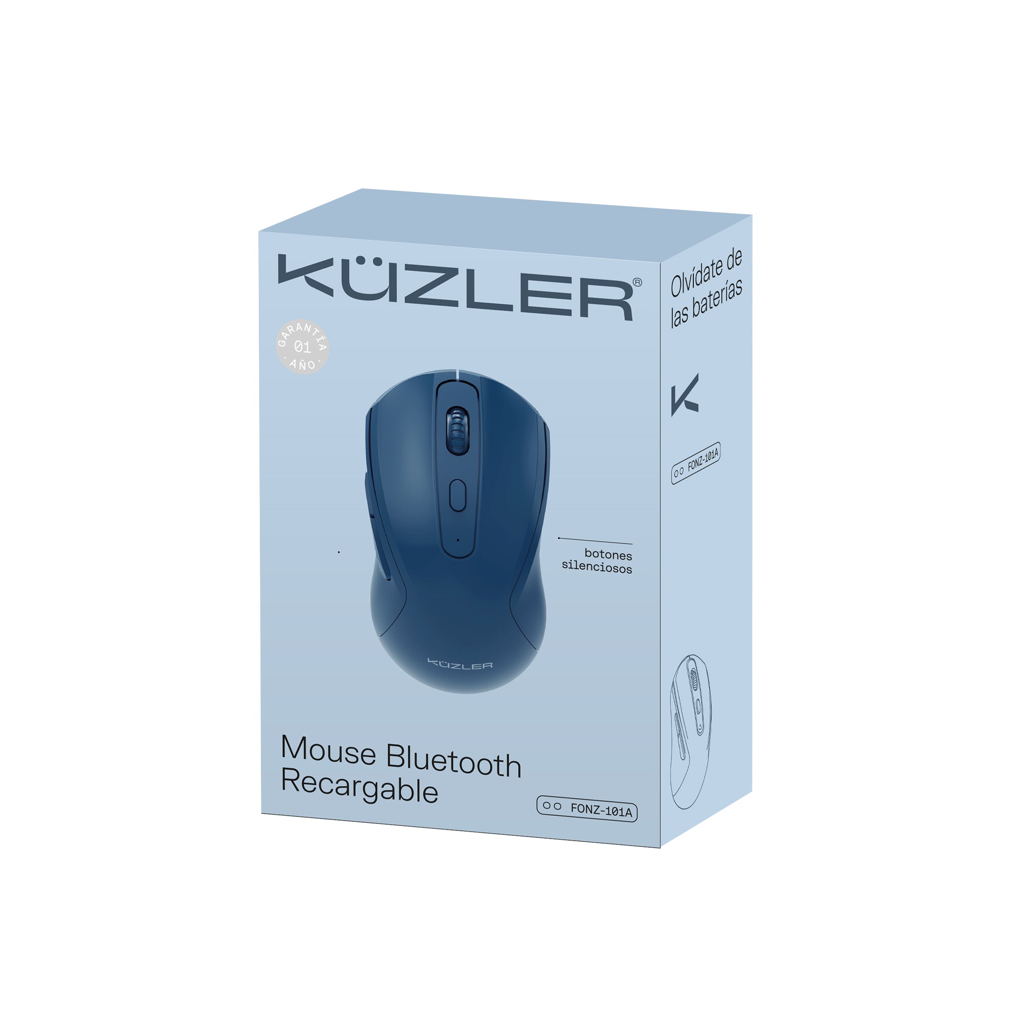 Mouse Azul ergonómico recargable Bluetooth USB silencioso Kuzler FONZ-101A