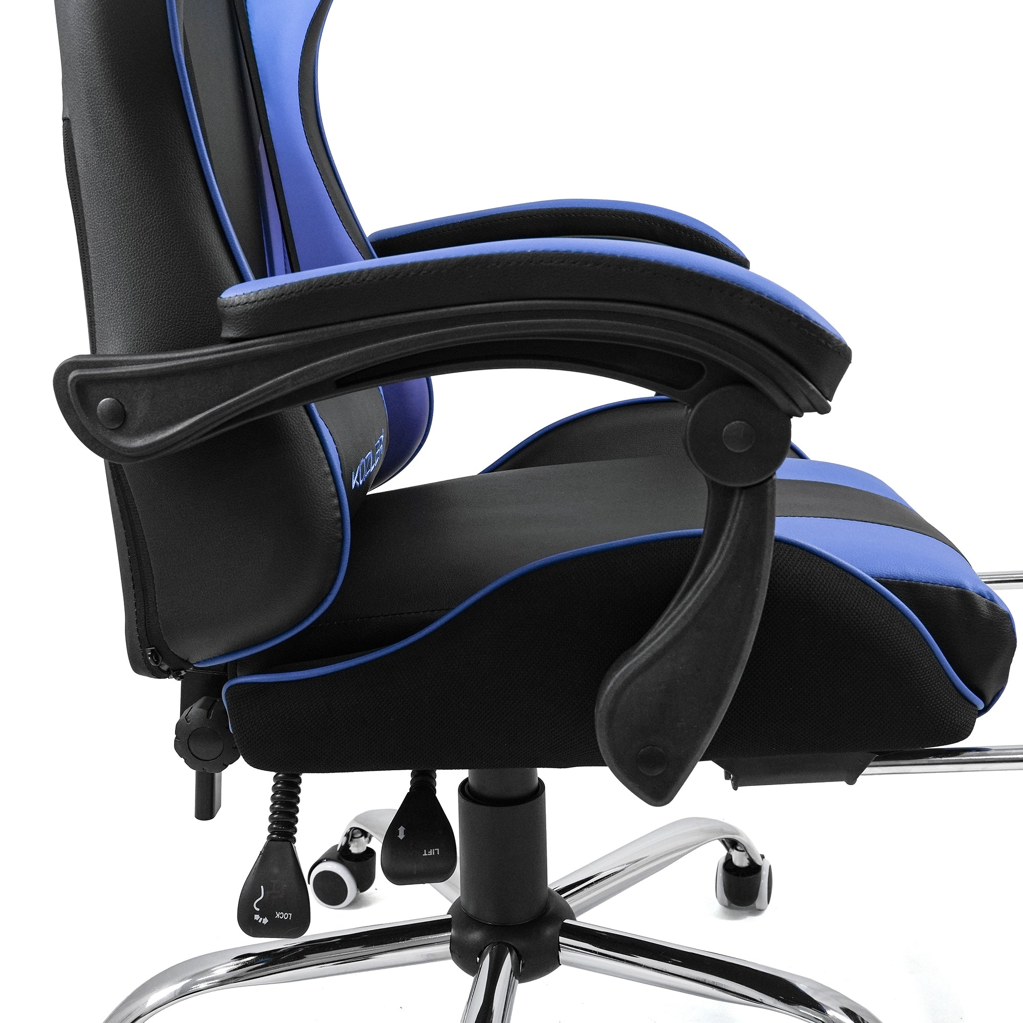 Silla Gamer azul con masajeador lumbar, reposapiés y base metálica RIK-101A