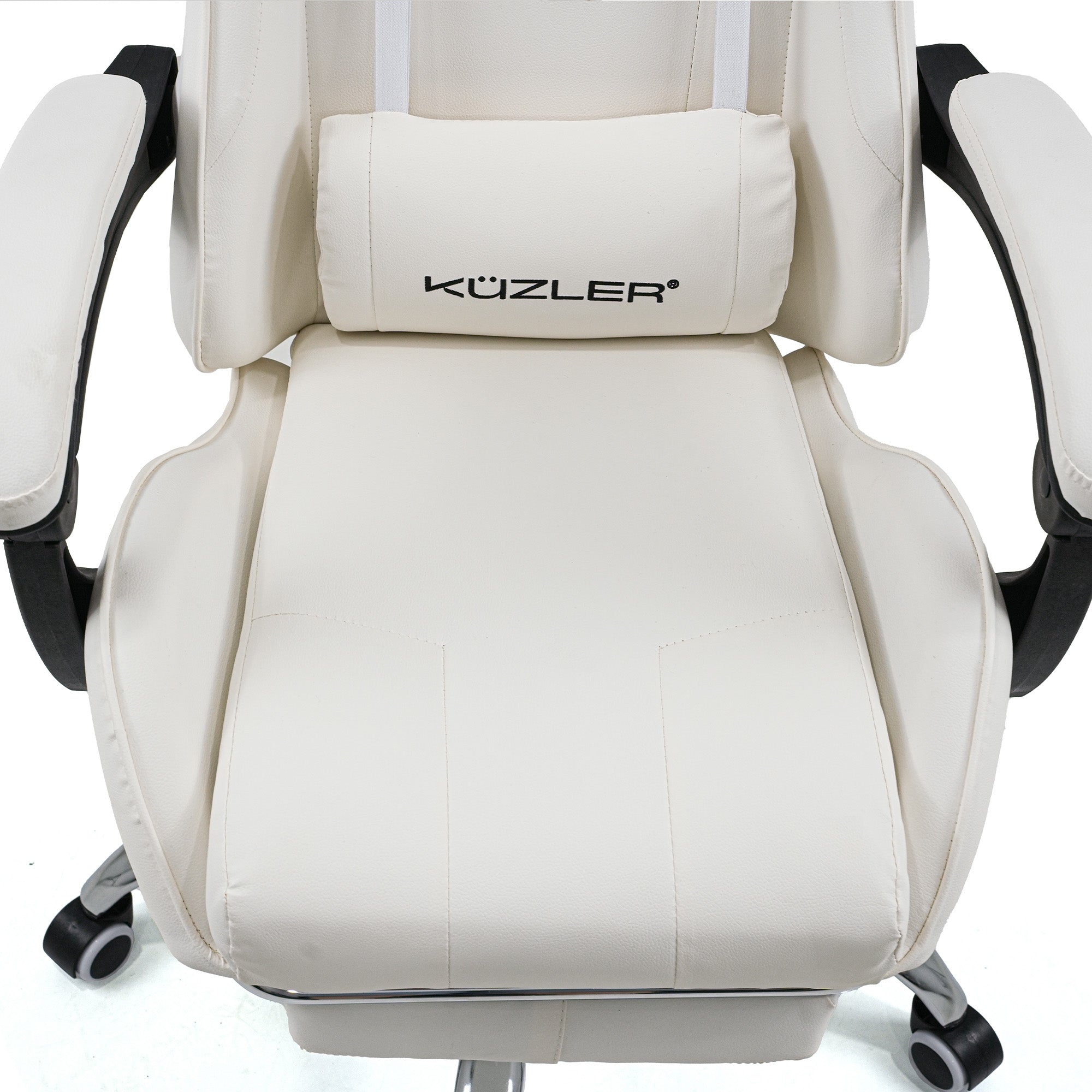 Silla Gamer Kuzler Blanca Masajeador Lumbar Reposapiés y Base Metálica RIK-101AW