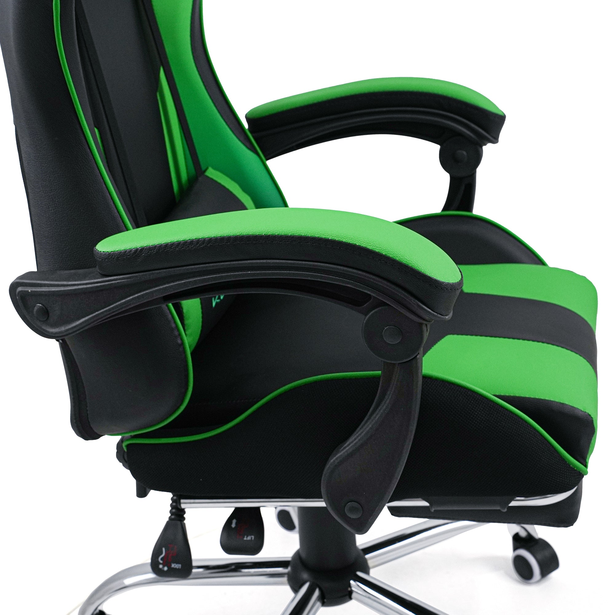 Silla Gamer Kuzler Verde Masajeador Lumbar Reposapiés y Base Metálica RIK-101G