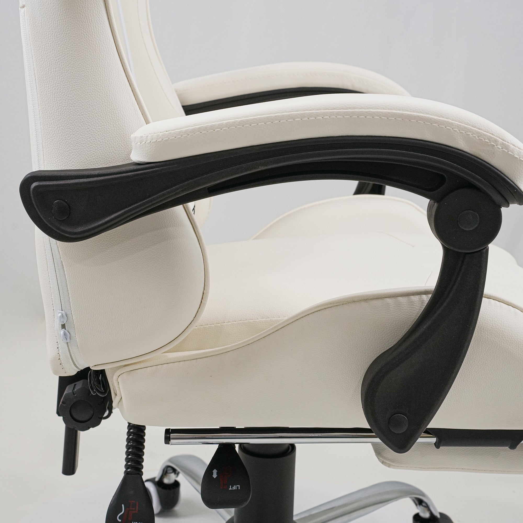 Silla Gamer Kuzler Blanca Masajeador Lumbar Reposapiés y Base Metálica RIK-101AW