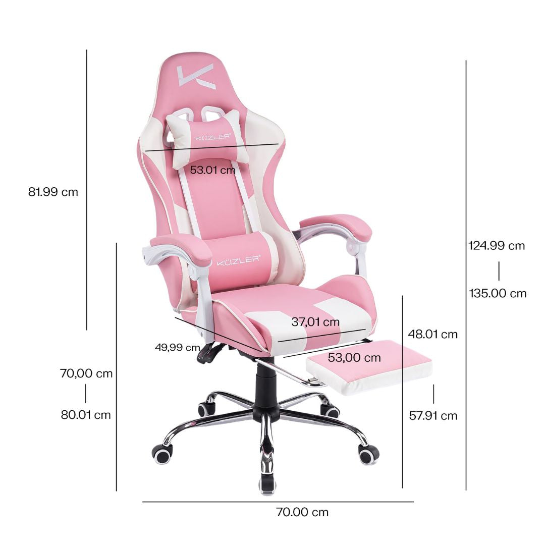 Silla Gamer rosada con masajeador lumbar, reposapiés y base metálica RIK-101R