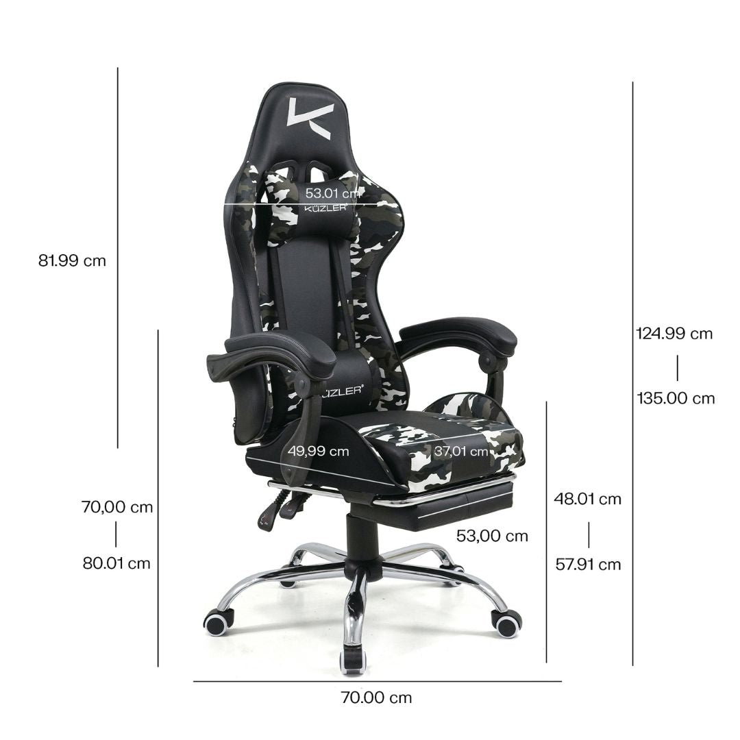Silla Gamer Kuzler Camuflada Masajeador Lumbar Reposapiés y Base Metálica RIK-101CAMO