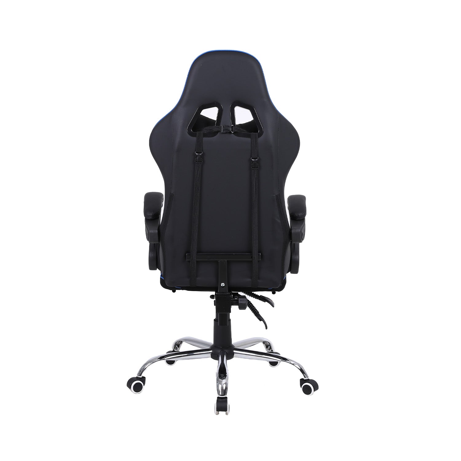 Silla Gamer azul con masajeador lumbar, reposapiés y base metálica