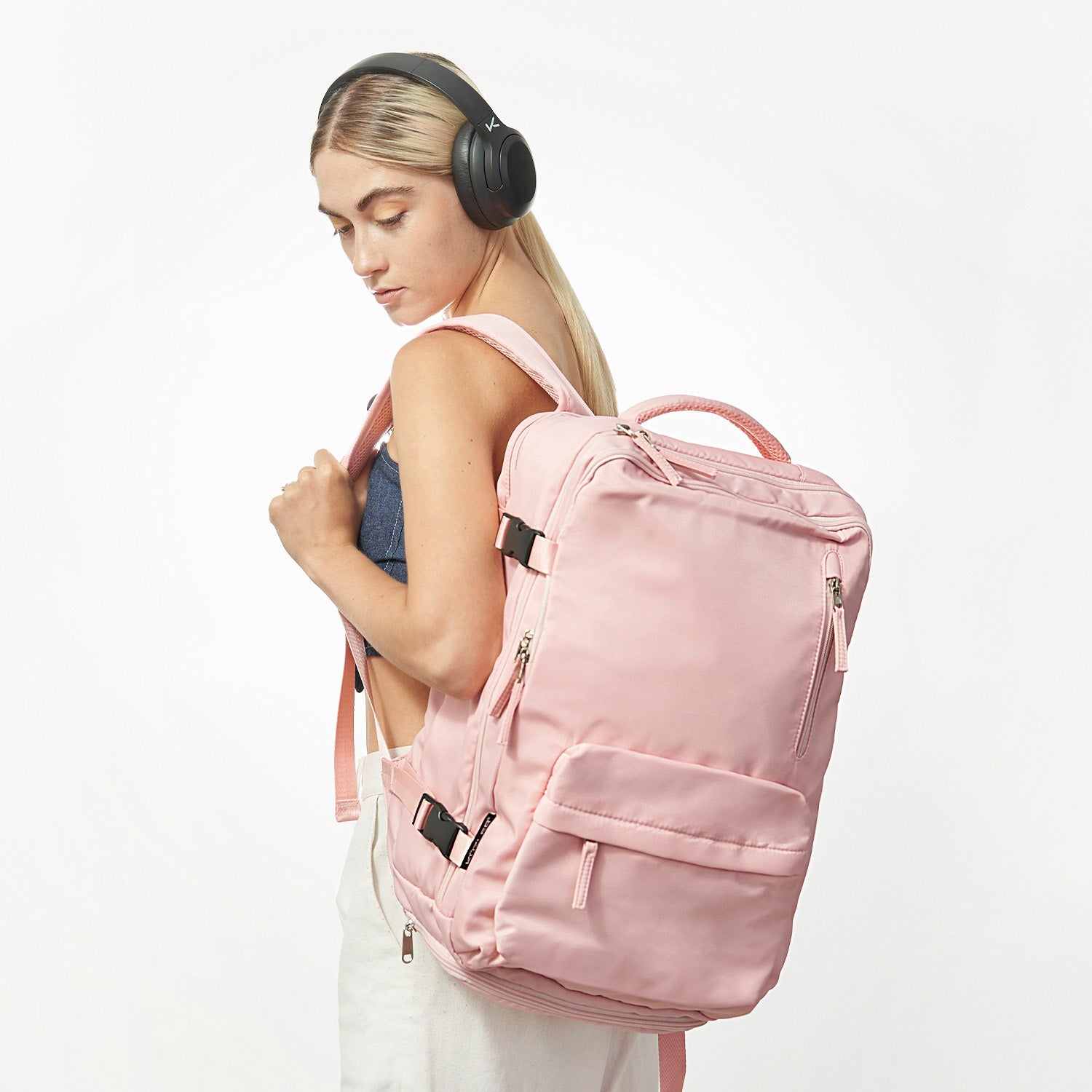 Mochila de viaje deportiva cabinera grande espaciosa rosada Kuzler