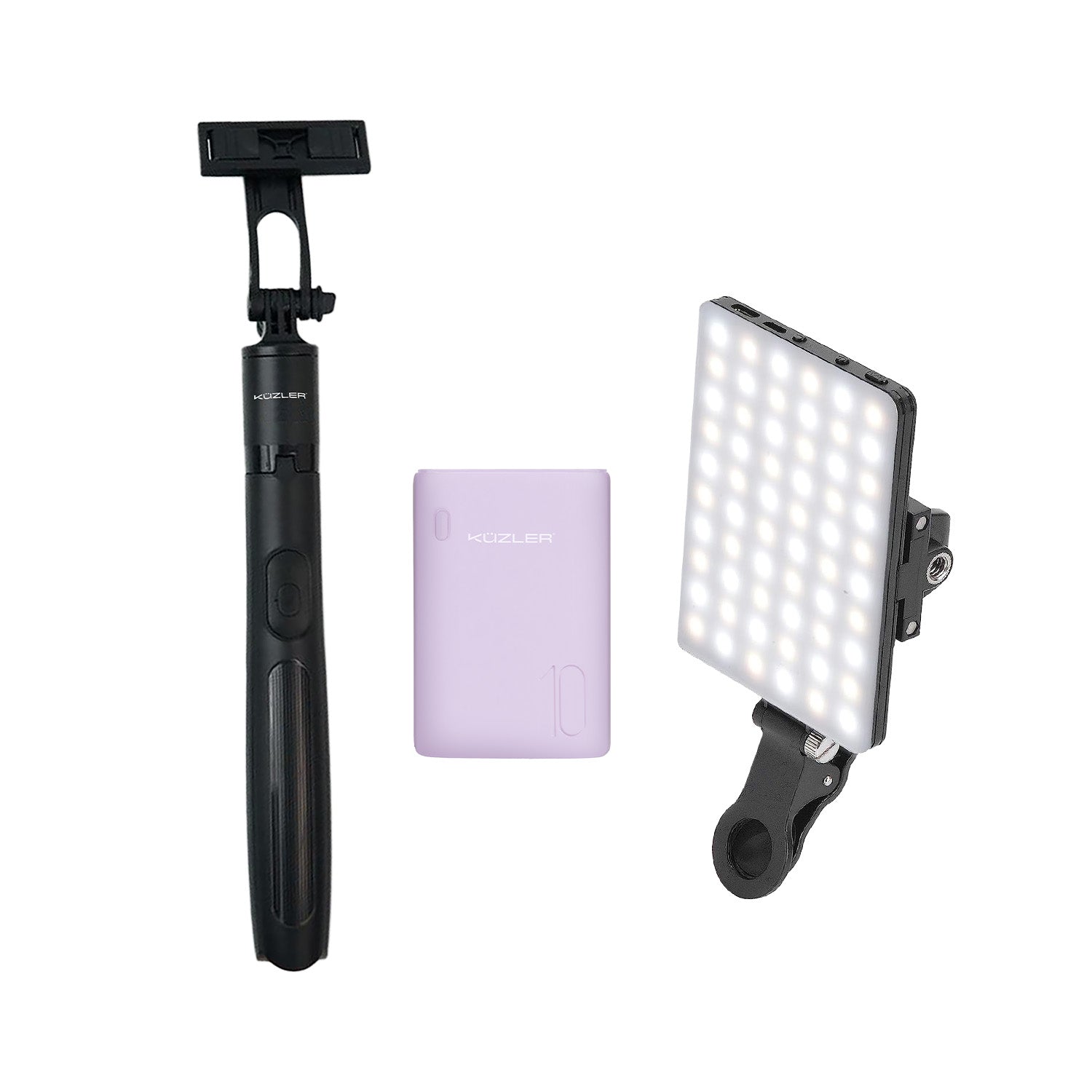 Pack 3 Creadores de Contenido: Trípode + Luz led + Mini Cargador Portátil