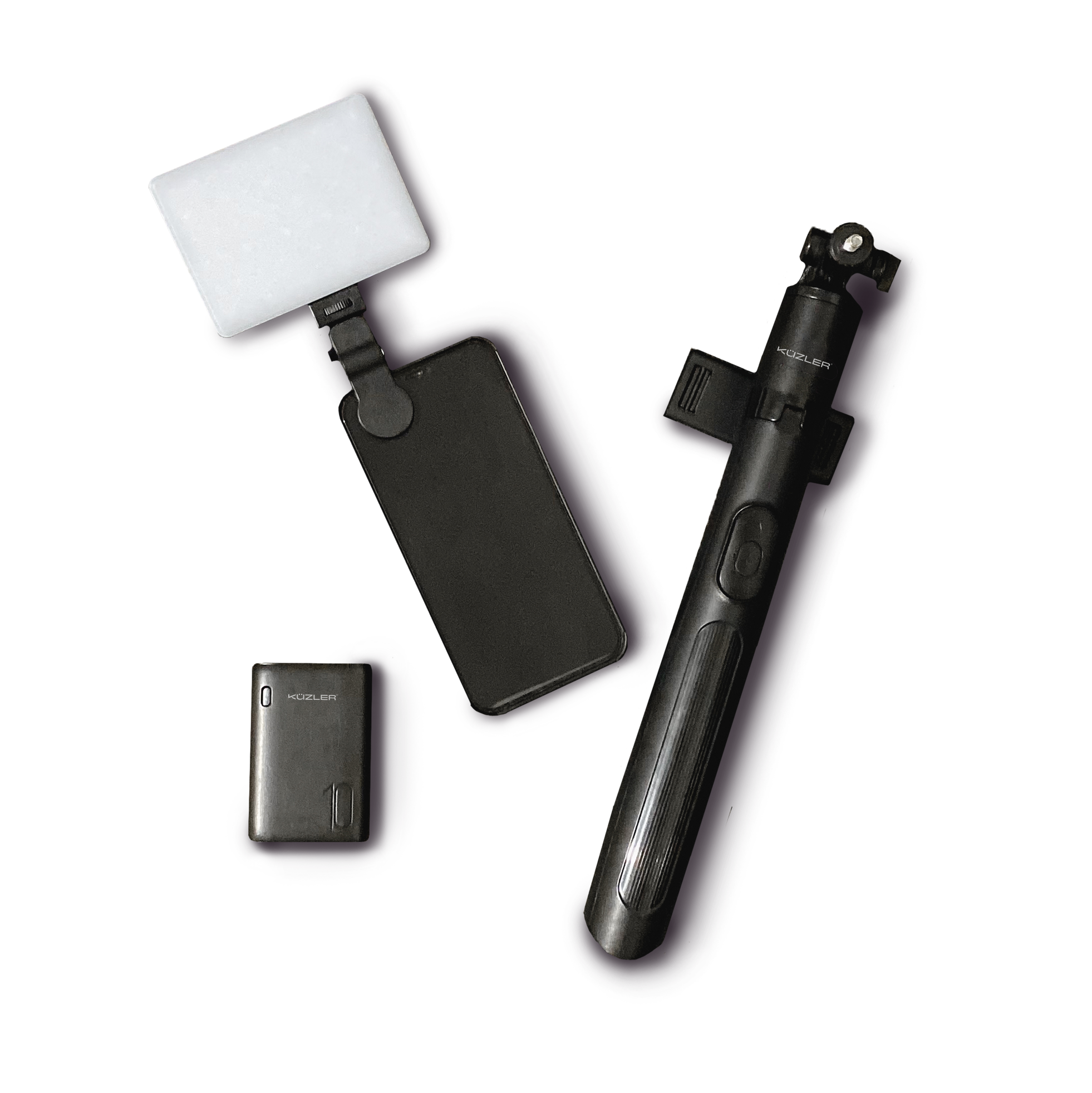 Pack Creadores de Contenido: Trípode + Luz led + Mini Cargador Portátil Negro