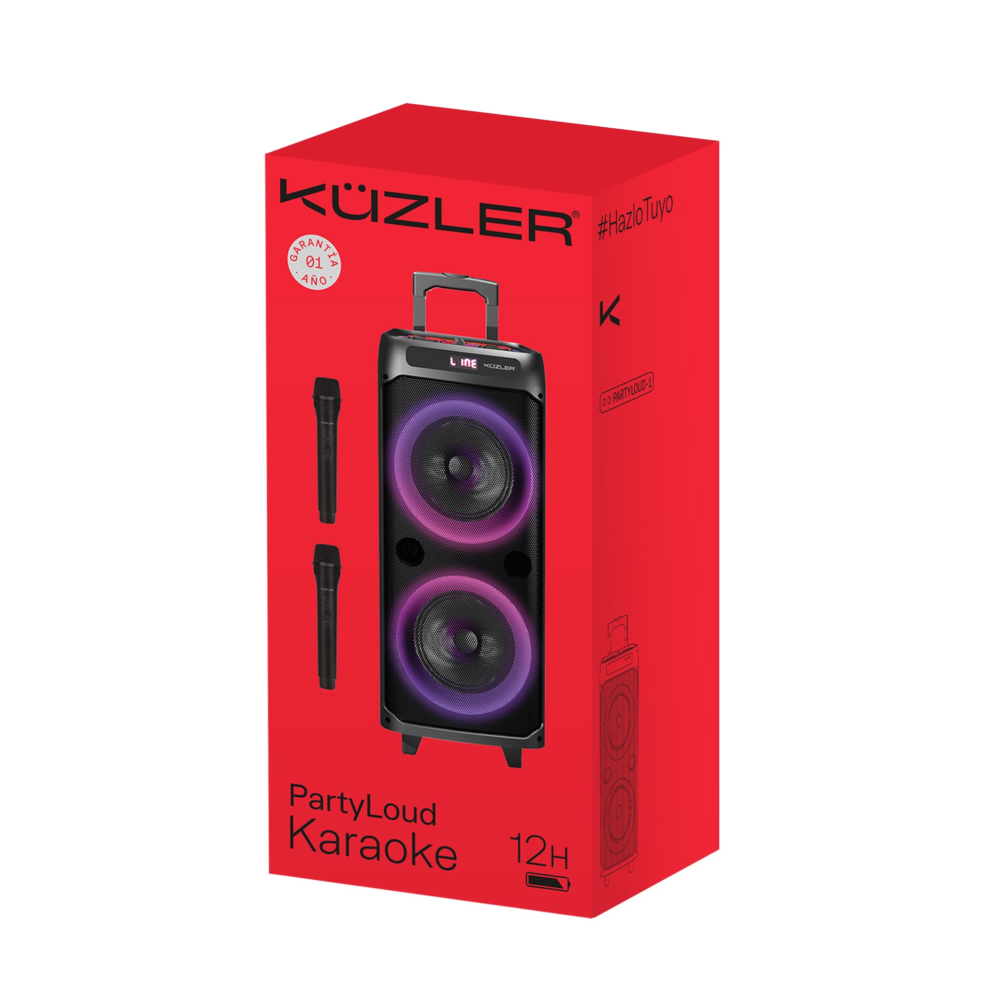 Parlante KUZLER Karaoke con 2 Micrófonos 1600W PARTYLOUD-1