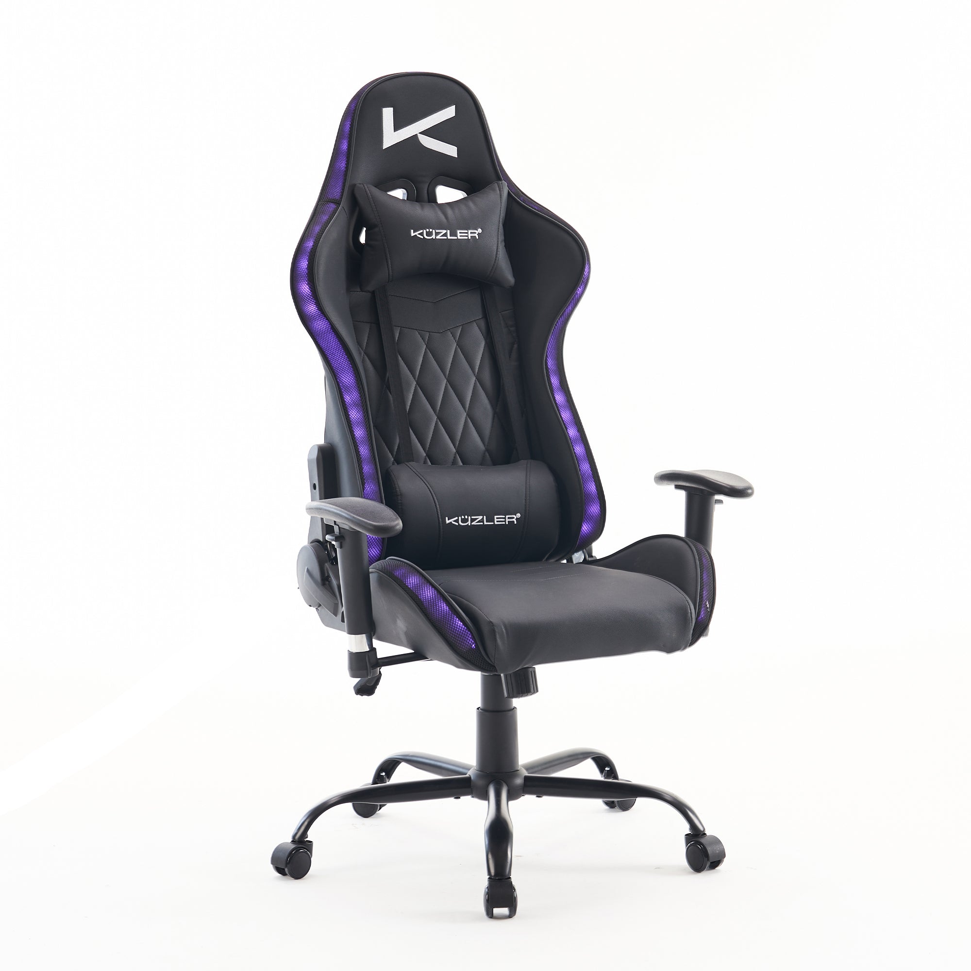 Silla gamer con luces LED y base metálica ergonómica ajustable