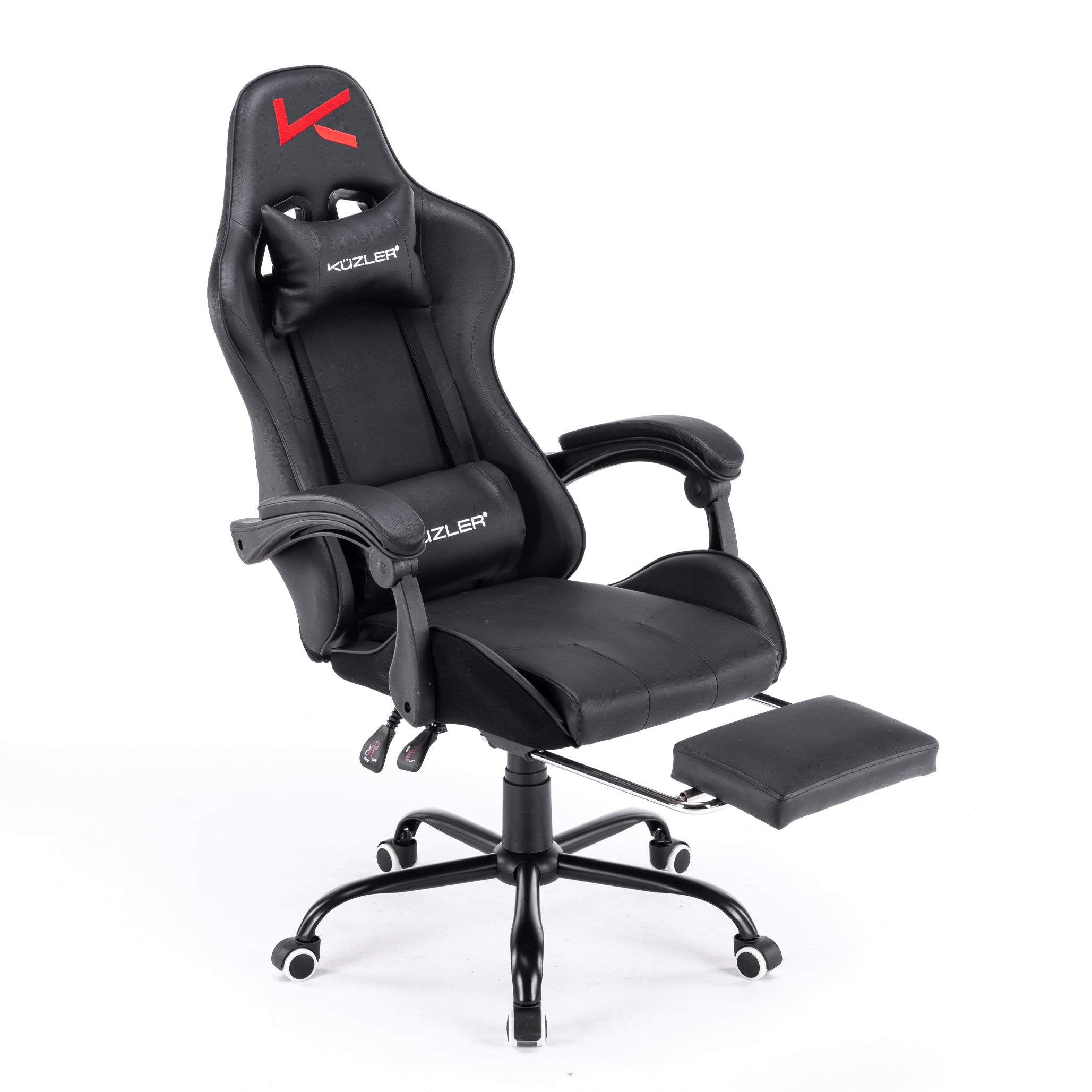 Silla Gamer negra black con masajeador lumbar, reposapiés y base metálica
