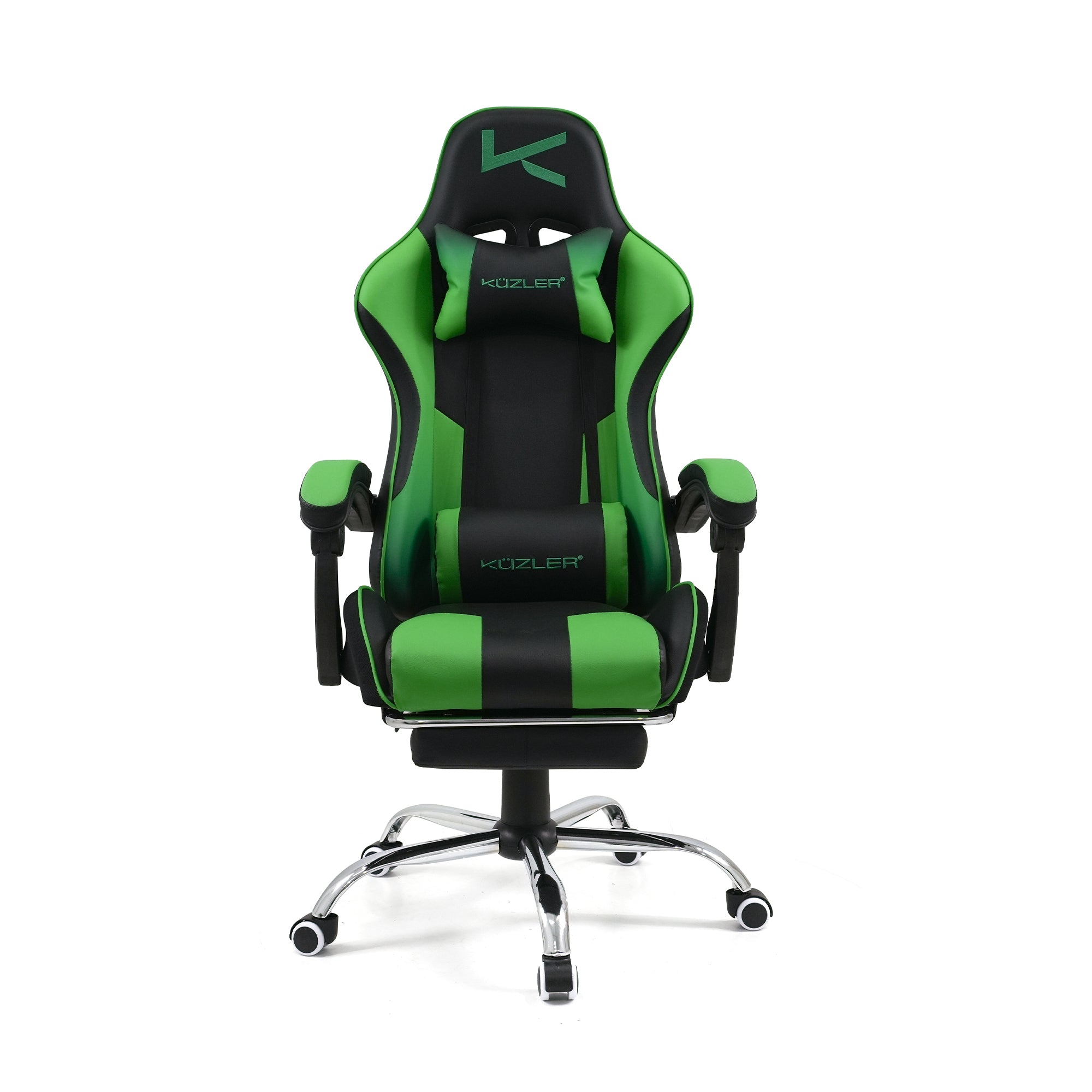 Silla Gamer Kuzler Verde Masajeador Lumbar Reposapiés y Base Metálica RIK-101G
