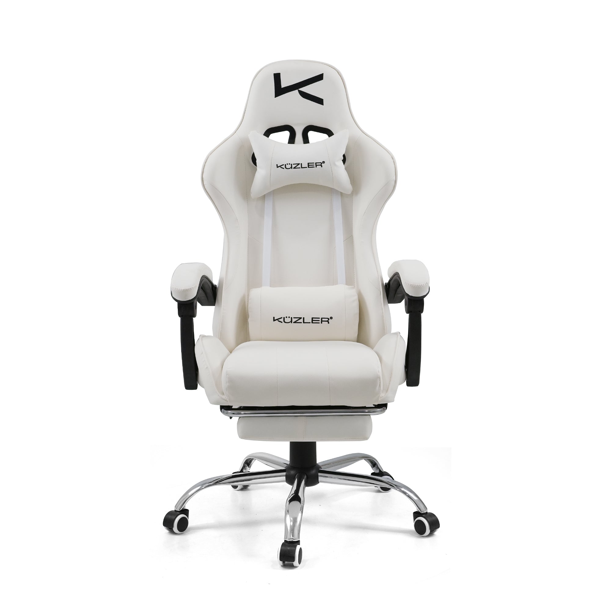 Silla Gamer Kuzler Blanca Masajeador Lumbar Reposapiés y Base Metálica RIK-101AW