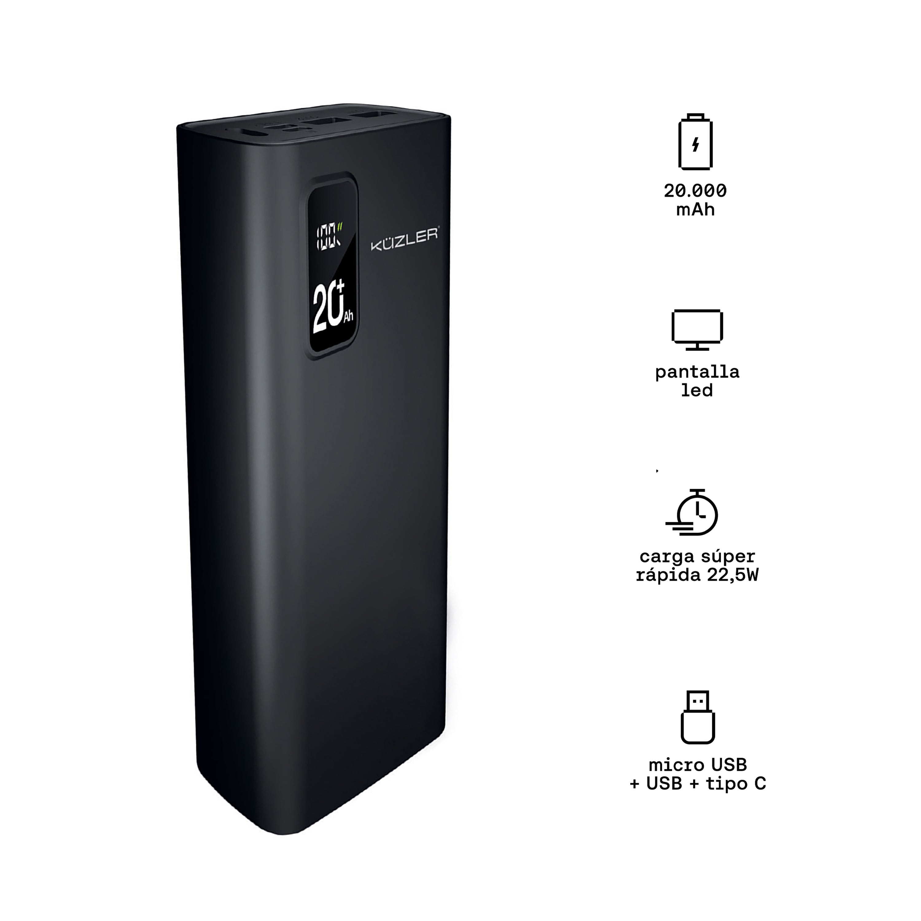 Powerbank 20,000 mah carga super rápida 22,5 w