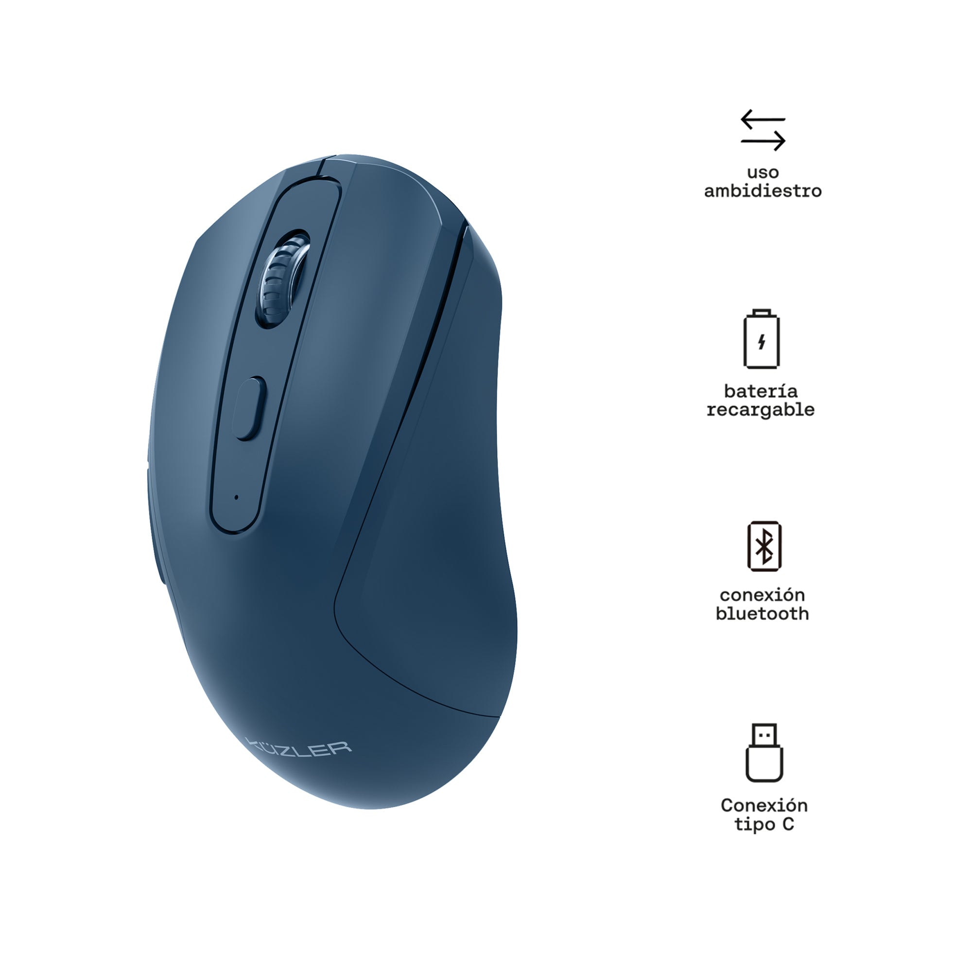 Mouse Azul ergonómico recargable Bluetooth USB silencioso Kuzler FONZ-101A