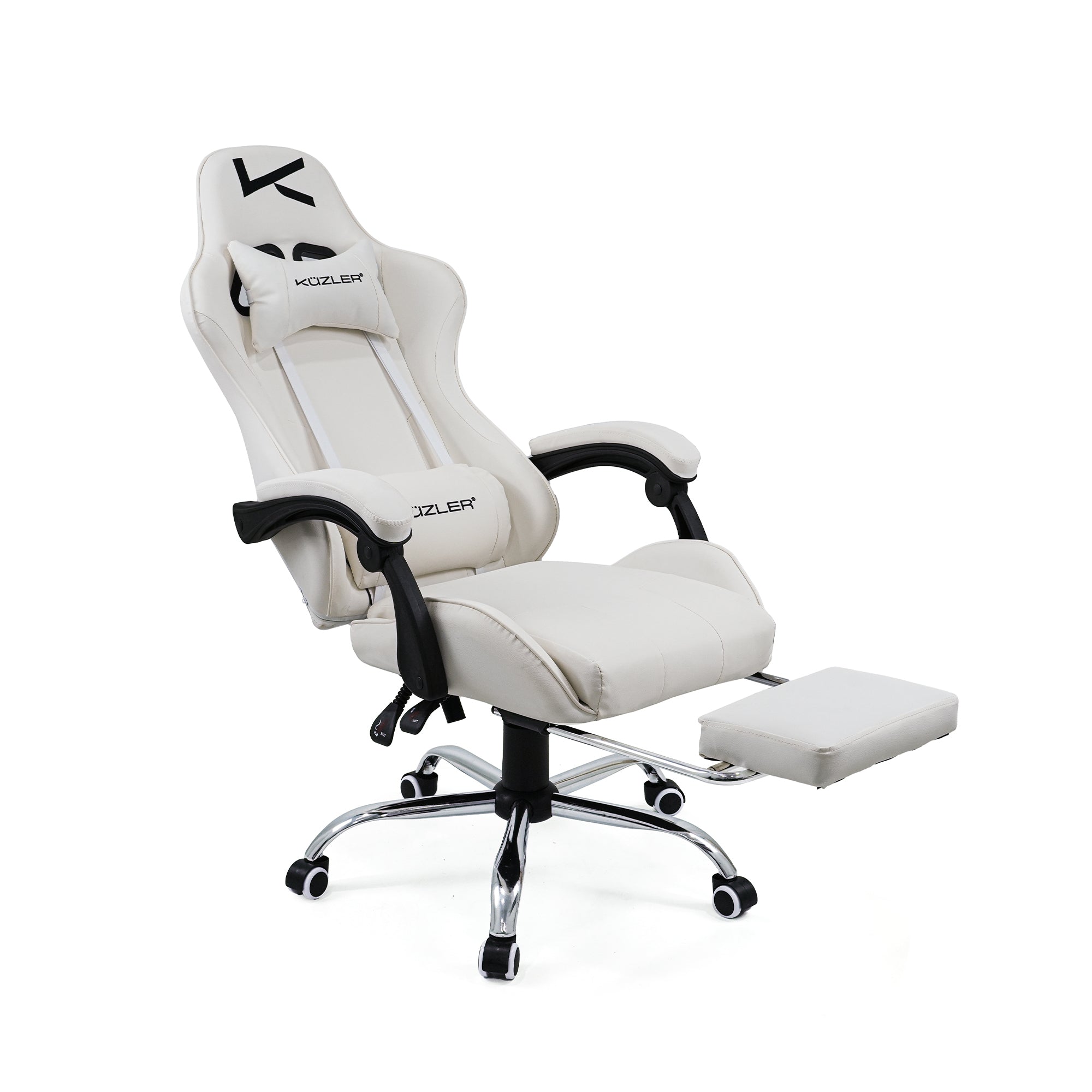 Silla Gamer Kuzler Blanca Masajeador Lumbar Reposapiés y Base Metálica RIK-101AW