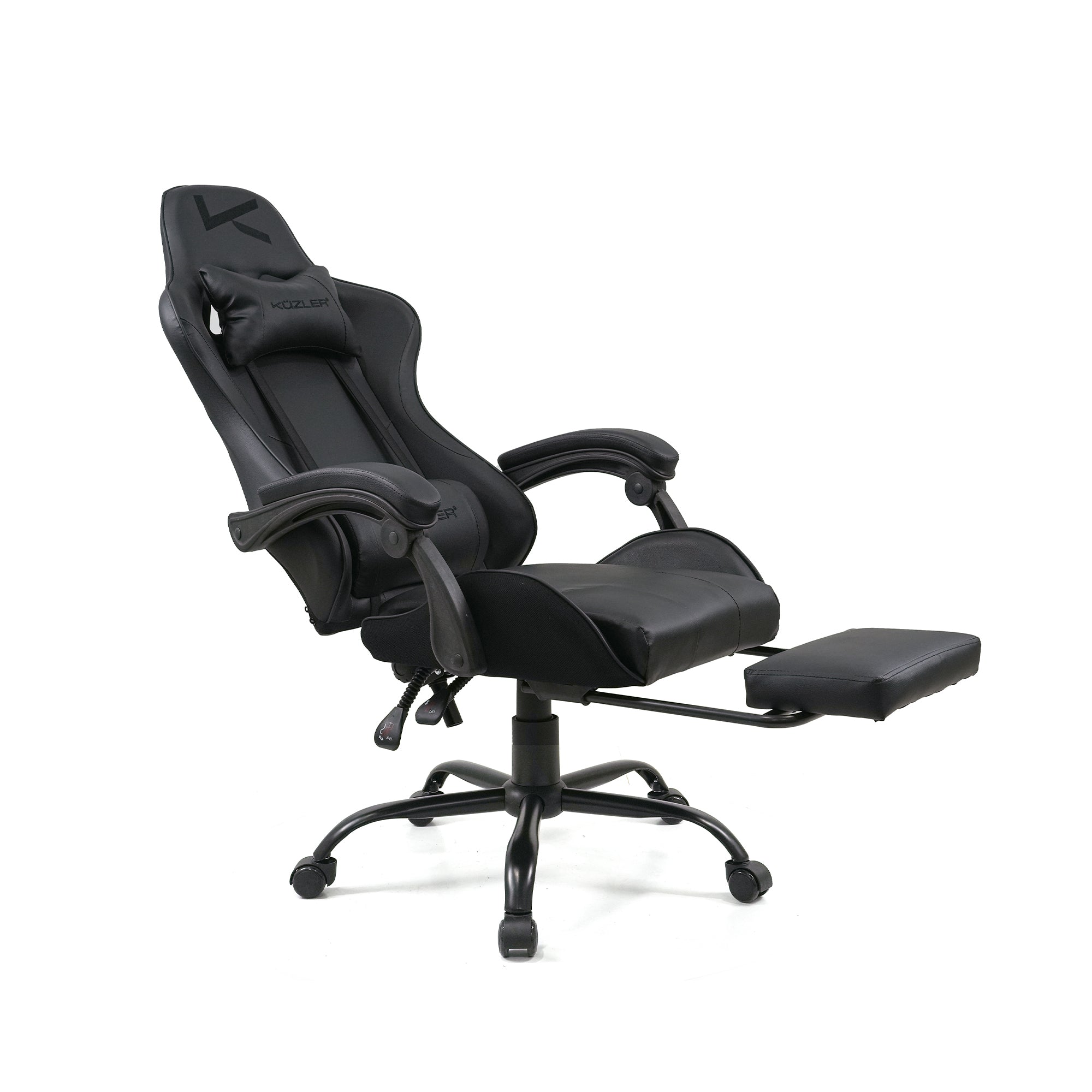 Silla Gamer Kuzler Negra Masajeador Lumbar Reposapiés y Base Metálica RIK-101AB