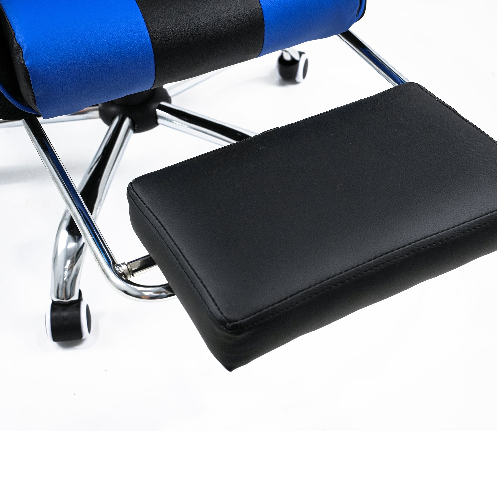 Silla Gamer azul con masajeador lumbar, reposapiés y base metálica RIK-101A