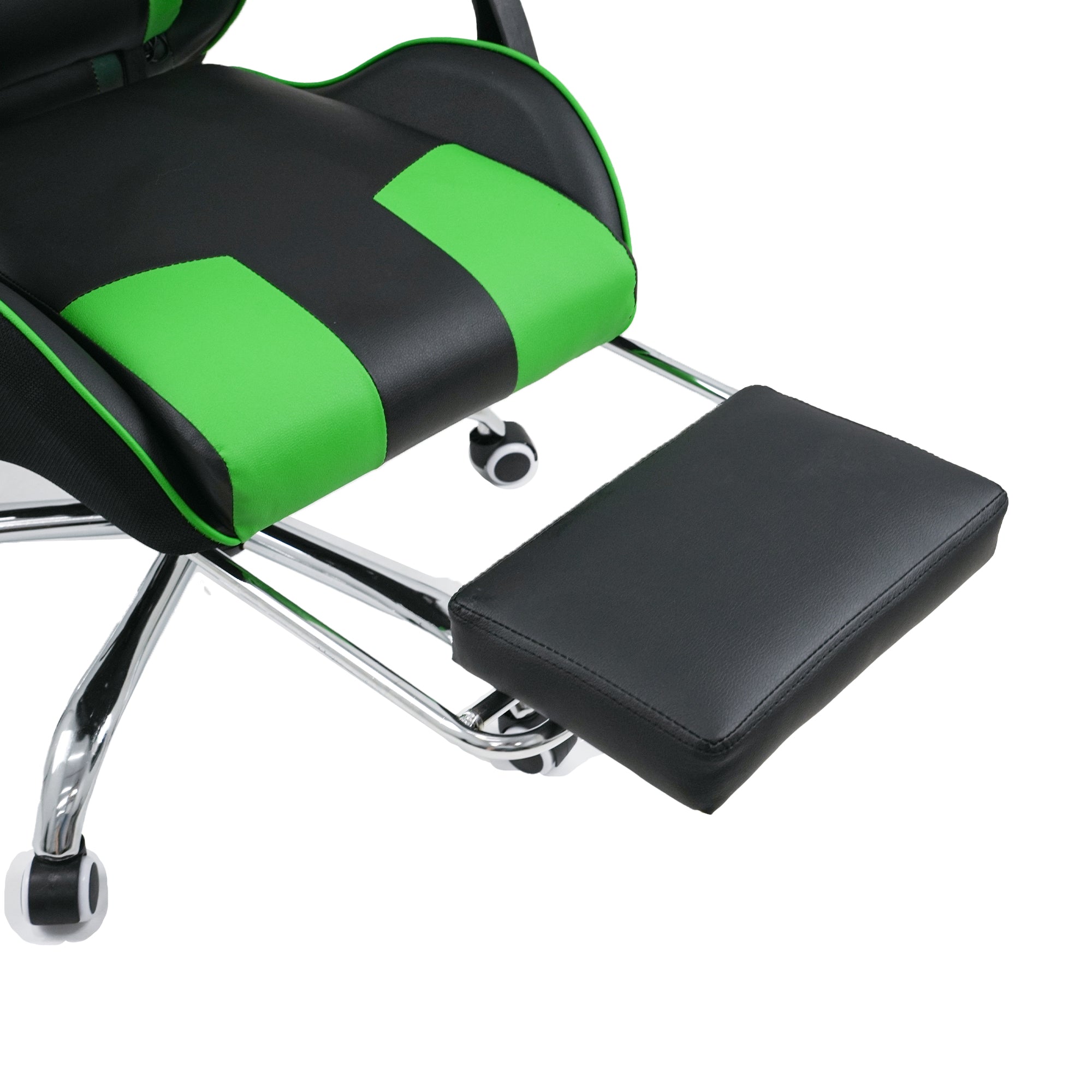 Silla Gamer Kuzler Verde Masajeador Lumbar Reposapiés y Base Metálica RIK-101G