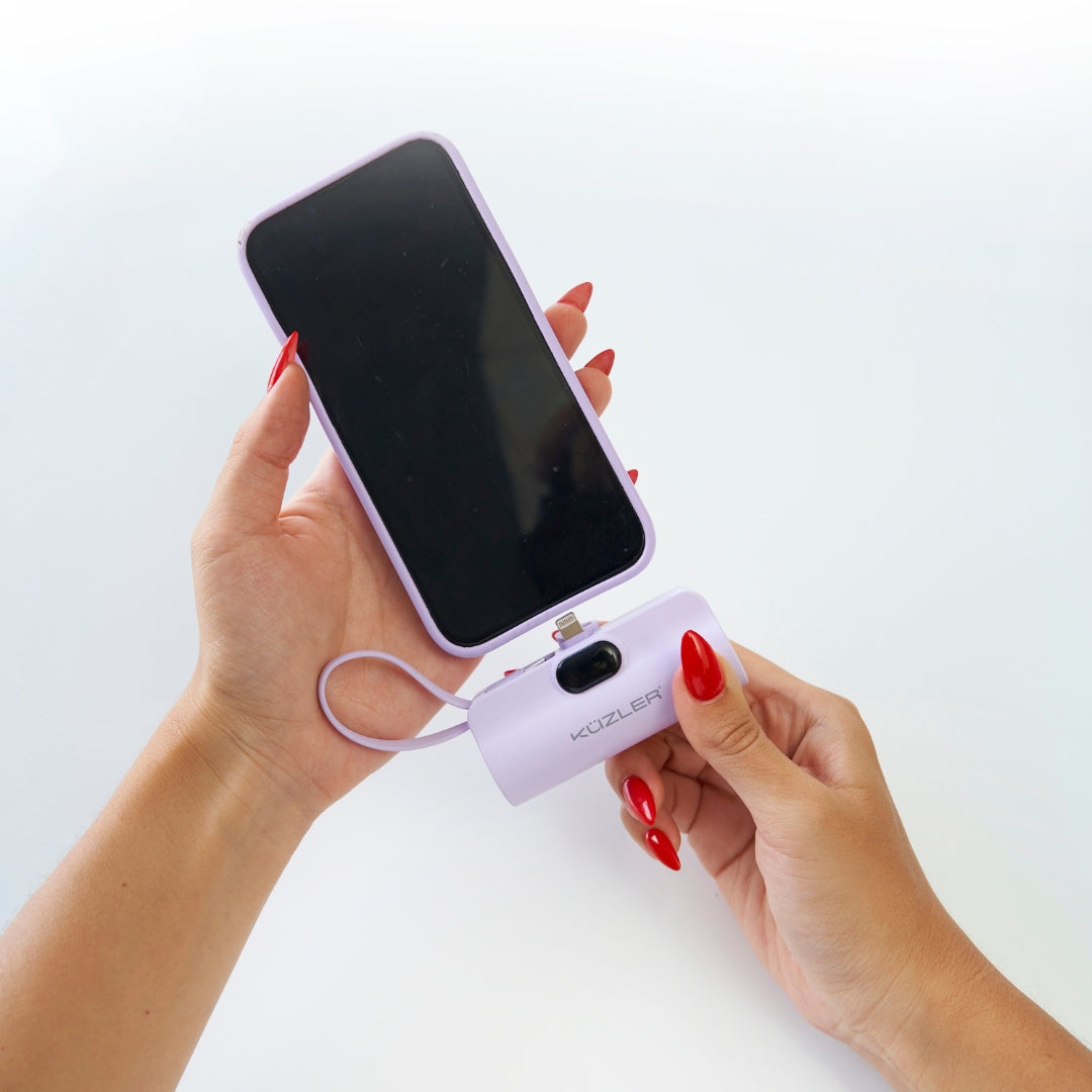 Pack 8 Creadores de Contenido: Nano Cargador Lightning Morado + Cable + Luz Led Selfie Kuzler