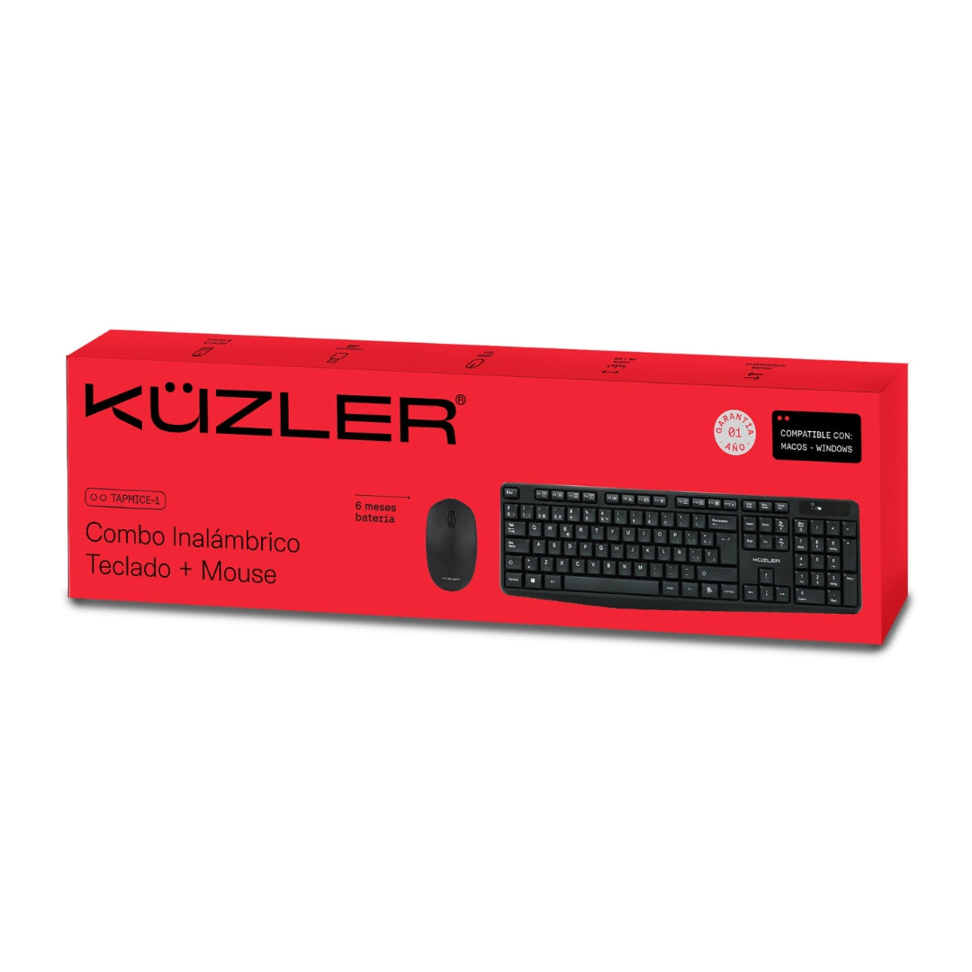 Combo Inalámbrico Teclado y Mouse: Conexión 2.4GHz, Resistente Ambidiestro Kuzler