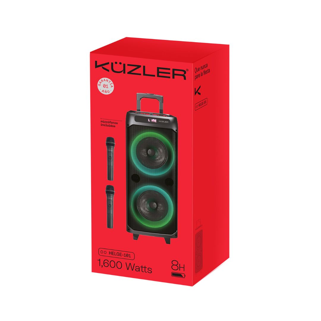 PARLANTE KUZLER KARAOKE CON 2 MICROFONOS 1600W HELGE-101