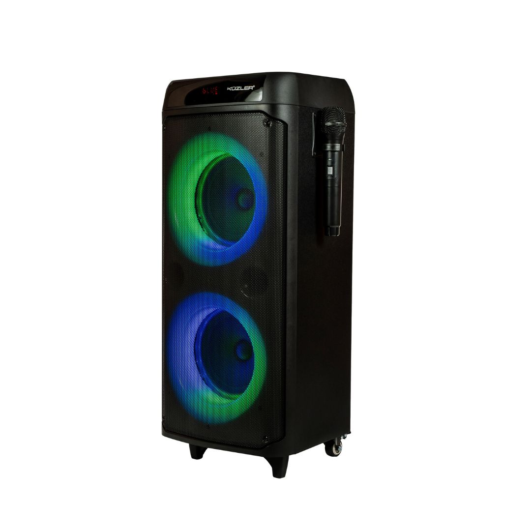 PARLANTE KUZLER KARAOKE CON 2 MICROFONOS 1600W HELGE-101
