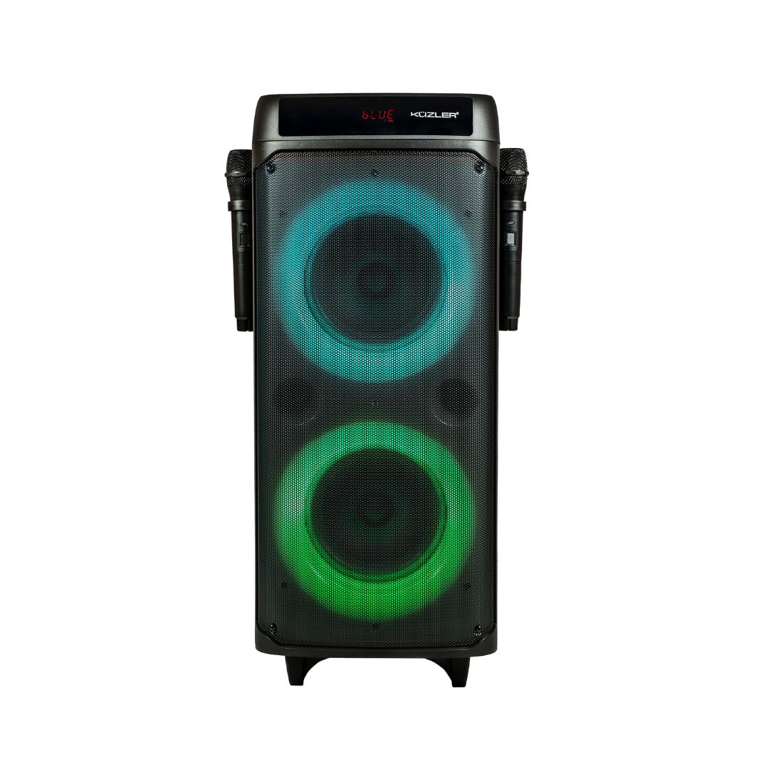 PARLANTE KUZLER KARAOKE CON 2 MICROFONOS 1600W HELGE-101