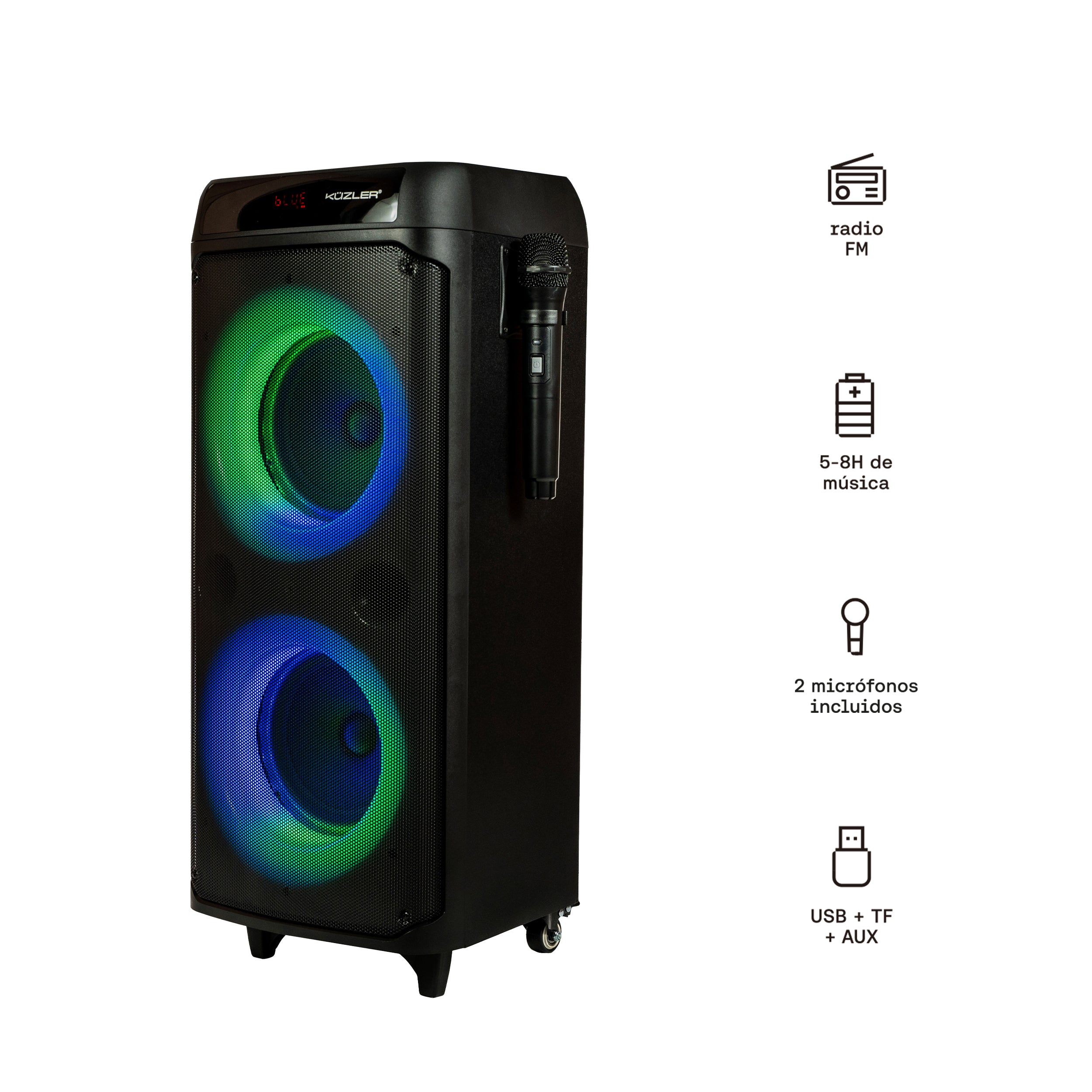 Parlante KUZLER Karaoke con 2 Micrófonos 1600W HELGE-101