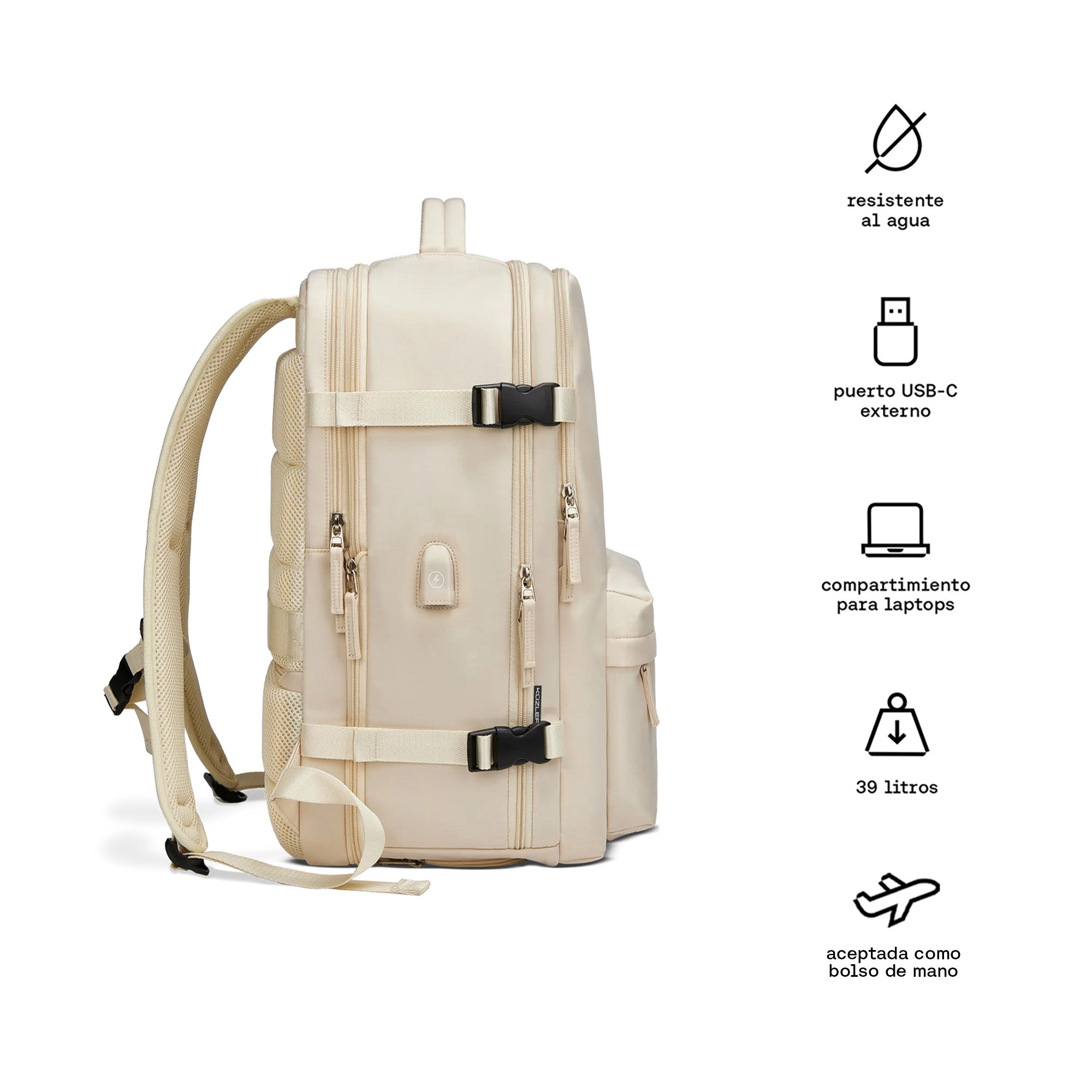 Pack Viajero #2: Mochila Viajera Beige + Trípode Viral + Cargador Portátil