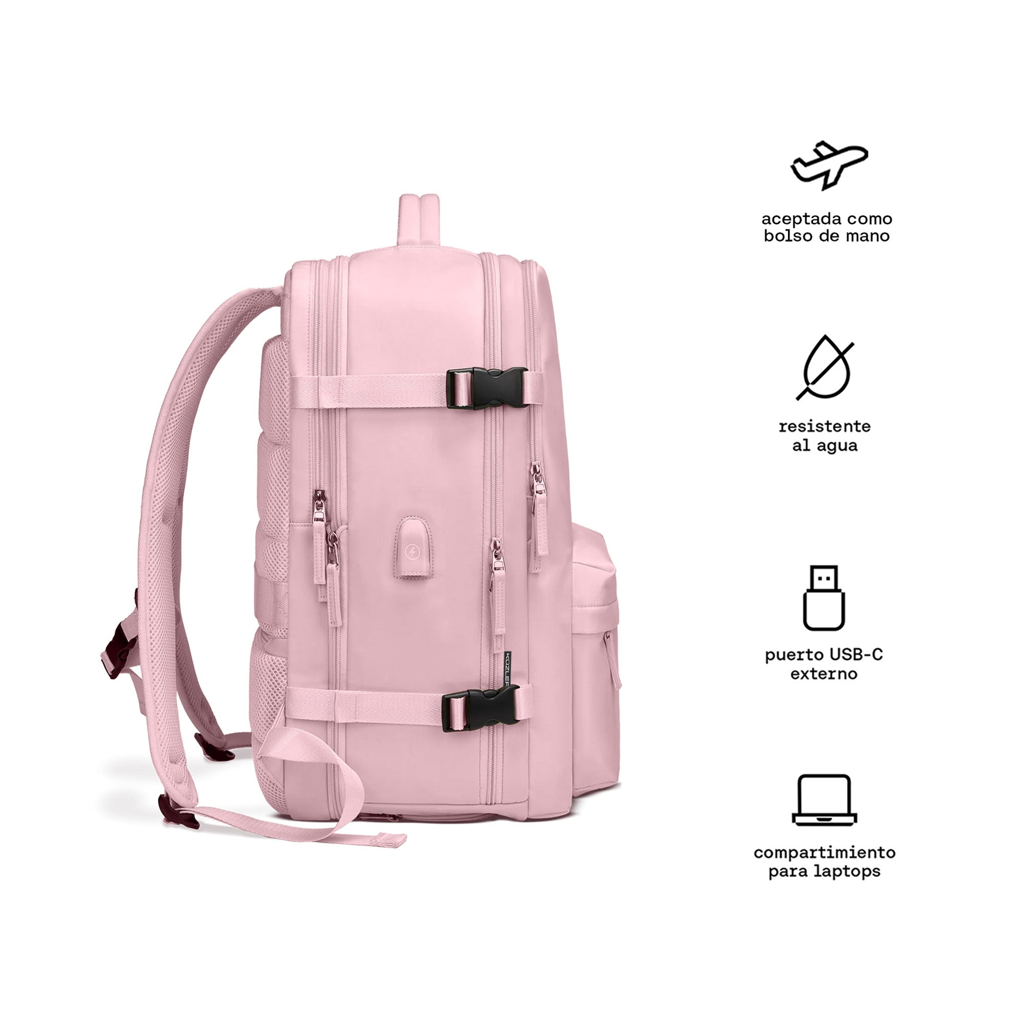 Mochila de viaje deportiva cabinera grande espaciosa rosada Kuzler