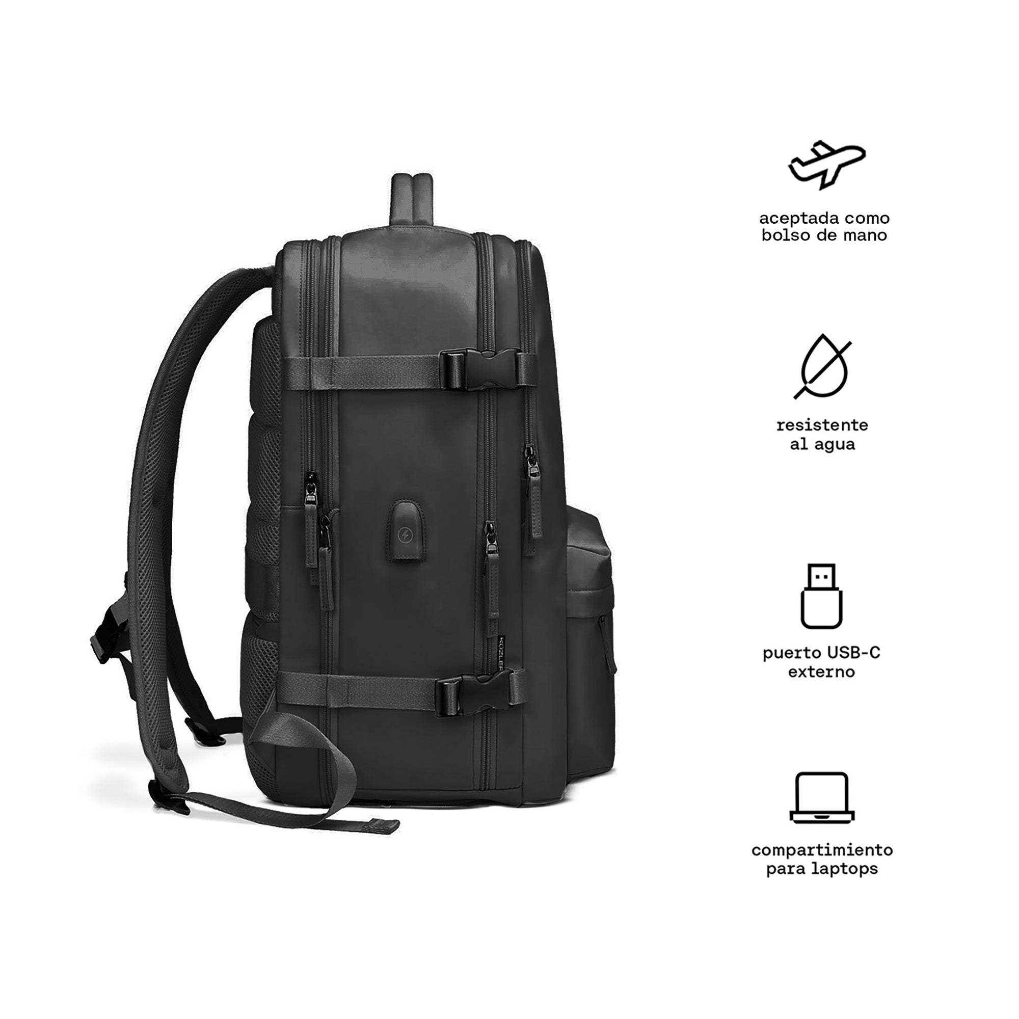 Mochila de viaje deportiva cabinera grande espaciosa negra Kuzler