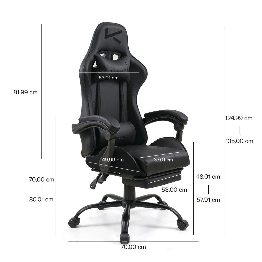 Silla Gamer Kuzler Negra Masajeador Lumbar Reposapiés y Base Metálica RIK-101AB