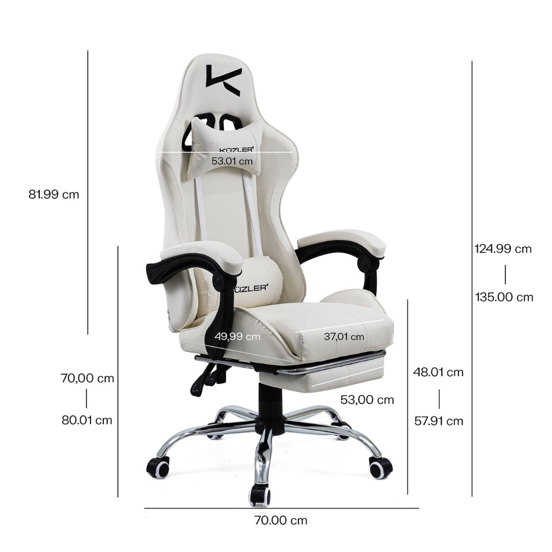 Silla Gamer Kuzler Blanca Masajeador Lumbar Reposapiés y Base Metálica RIK-101AW