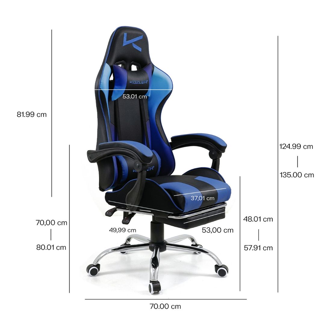 Silla Gamer azul con masajeador lumbar, reposapiés y base metálica RIK-101A