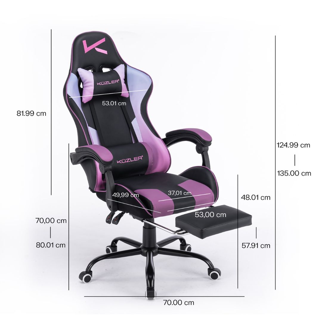 Silla gamer morada con masajeador lumbar, reposapiés y base metálica RIK-101M