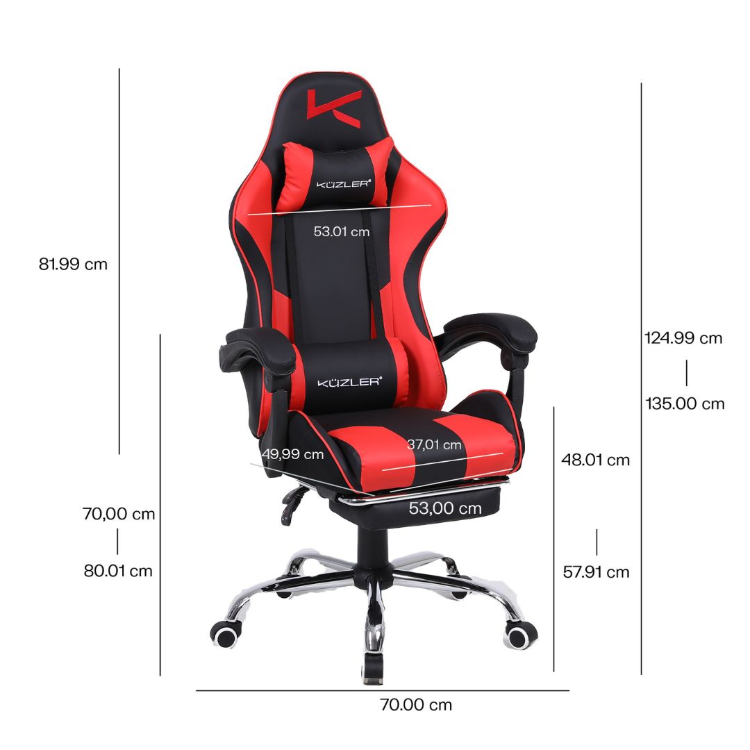 Silla Gamer roja con masajeador lumbar, reposapiés y base metálica RIK-101RE