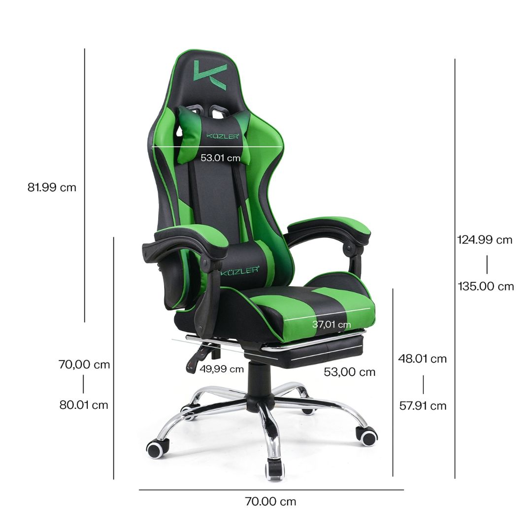Silla Gamer Kuzler Verde Masajeador Lumbar Reposapiés y Base Metálica RIK-101G