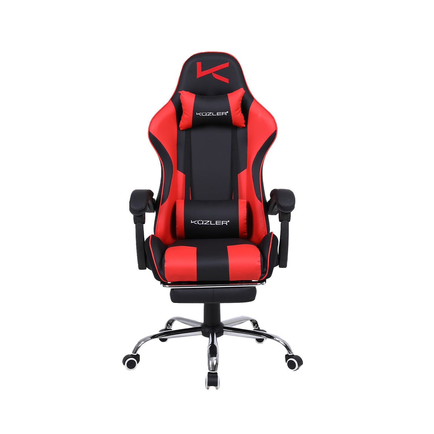 Silla Gamer roja con masajeador lumbar, reposapiés y base metálica