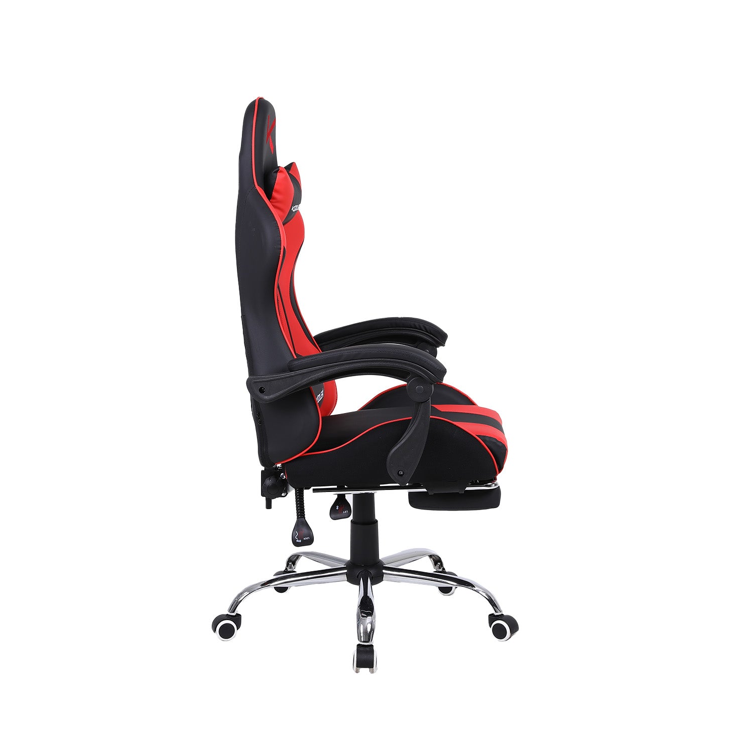 Silla Gamer roja con masajeador lumbar, reposapiés y base metálica