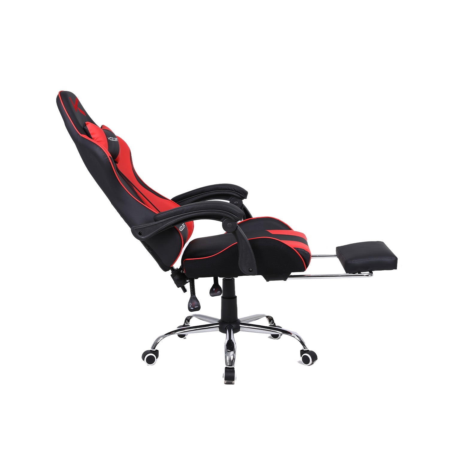 Silla Gamer roja con masajeador lumbar, reposapiés y base metálica