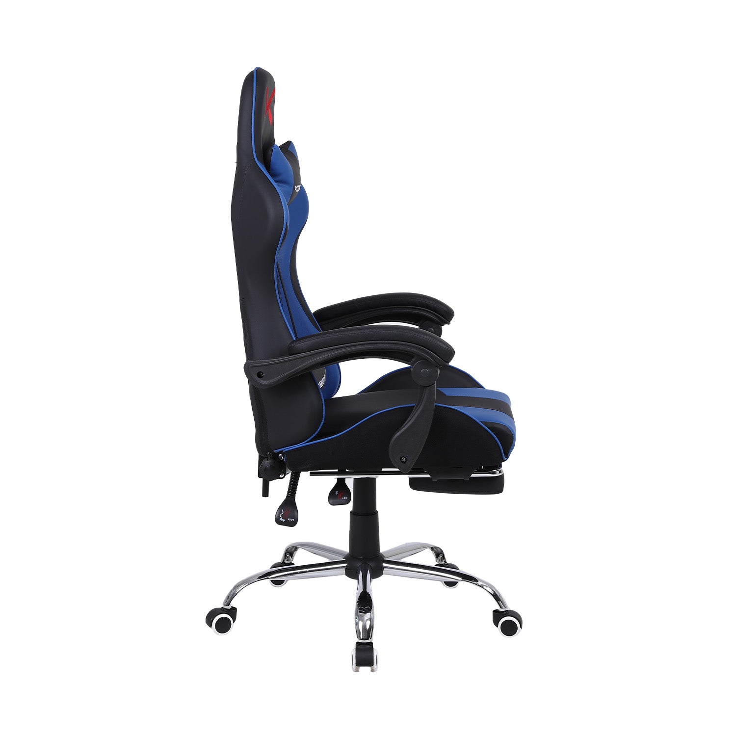 Silla Gamer azul con masajeador lumbar, reposapiés y base metálica