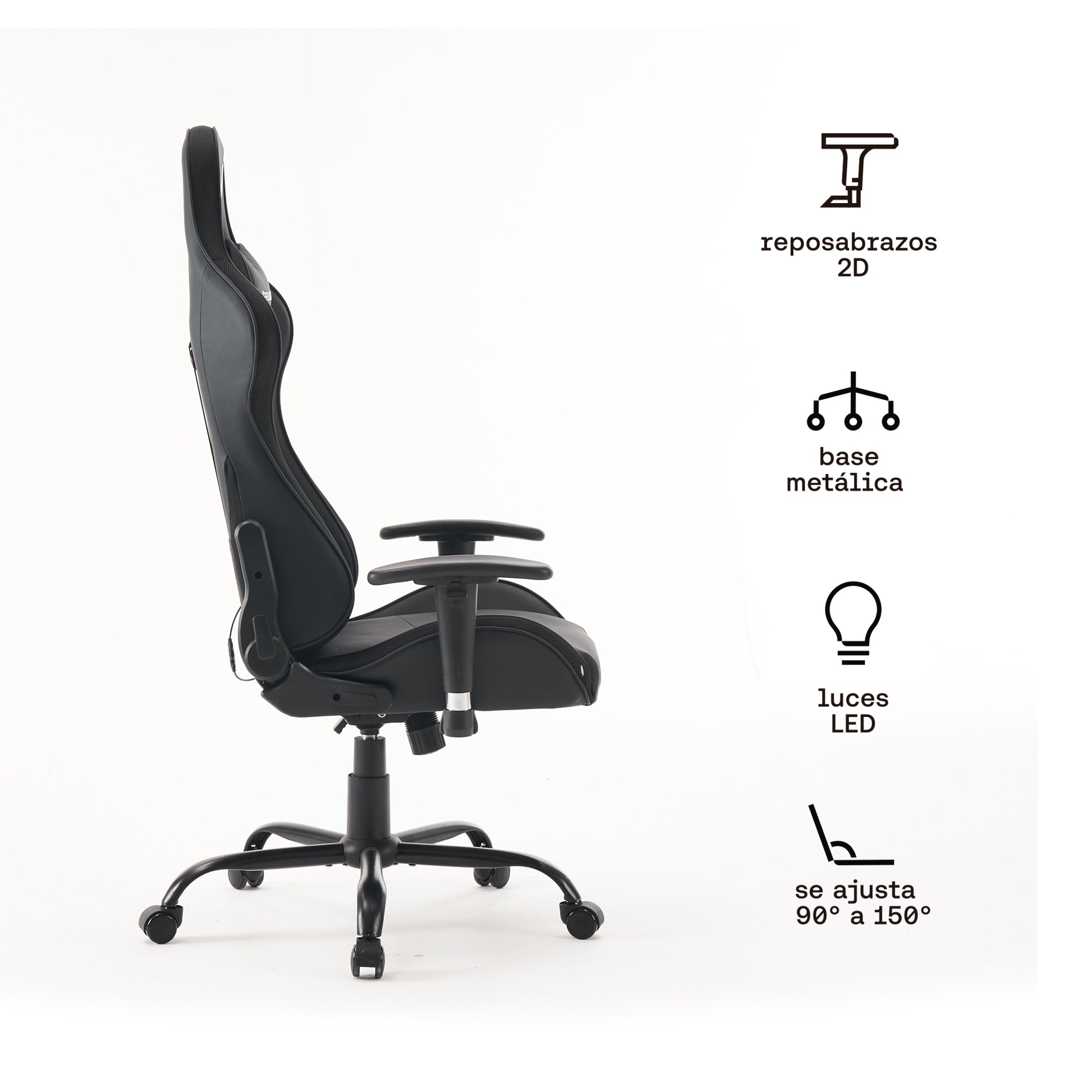Silla gamer con luces LED y base metálica ergonómica ajustable