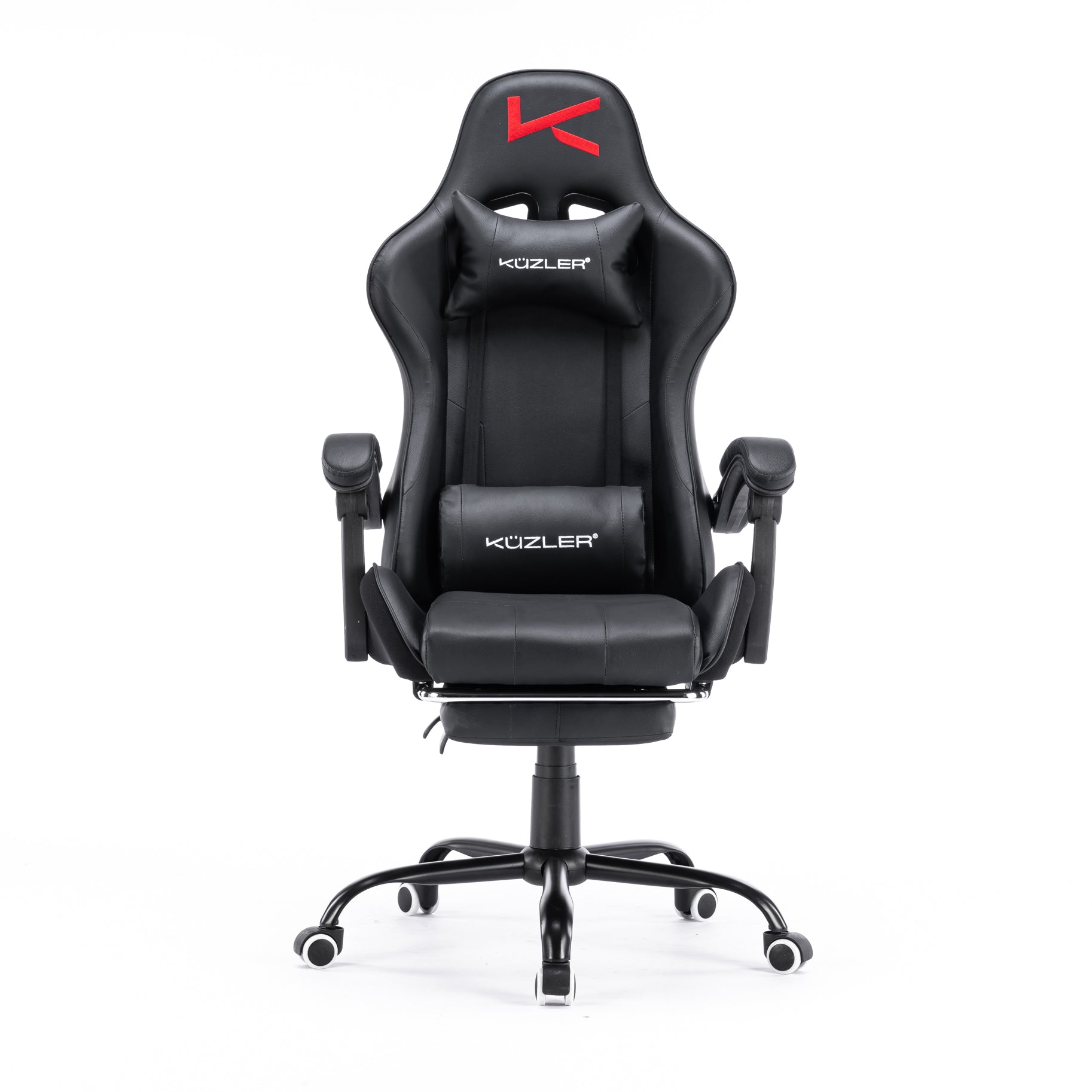 Silla Gamer negra black con masajeador lumbar, reposapiés y base metálica